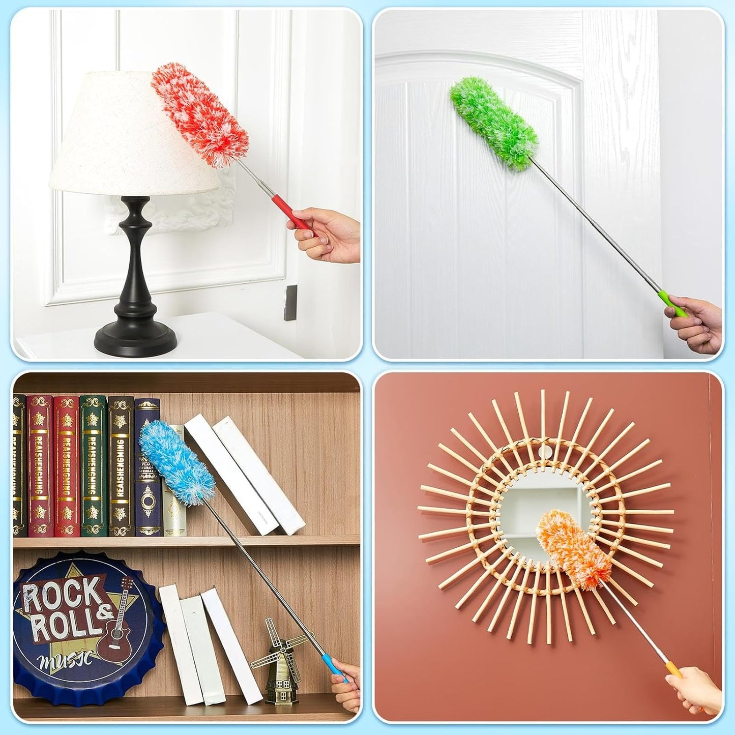 Tanlade 12 Pcs Microfiber Feather Duster for Cleaning 13-31 Inch Extendable Cobweb Dusters Ceiling Fan Duster Washable Bendable Tool for Office Car Window Furniture (Bright Color)