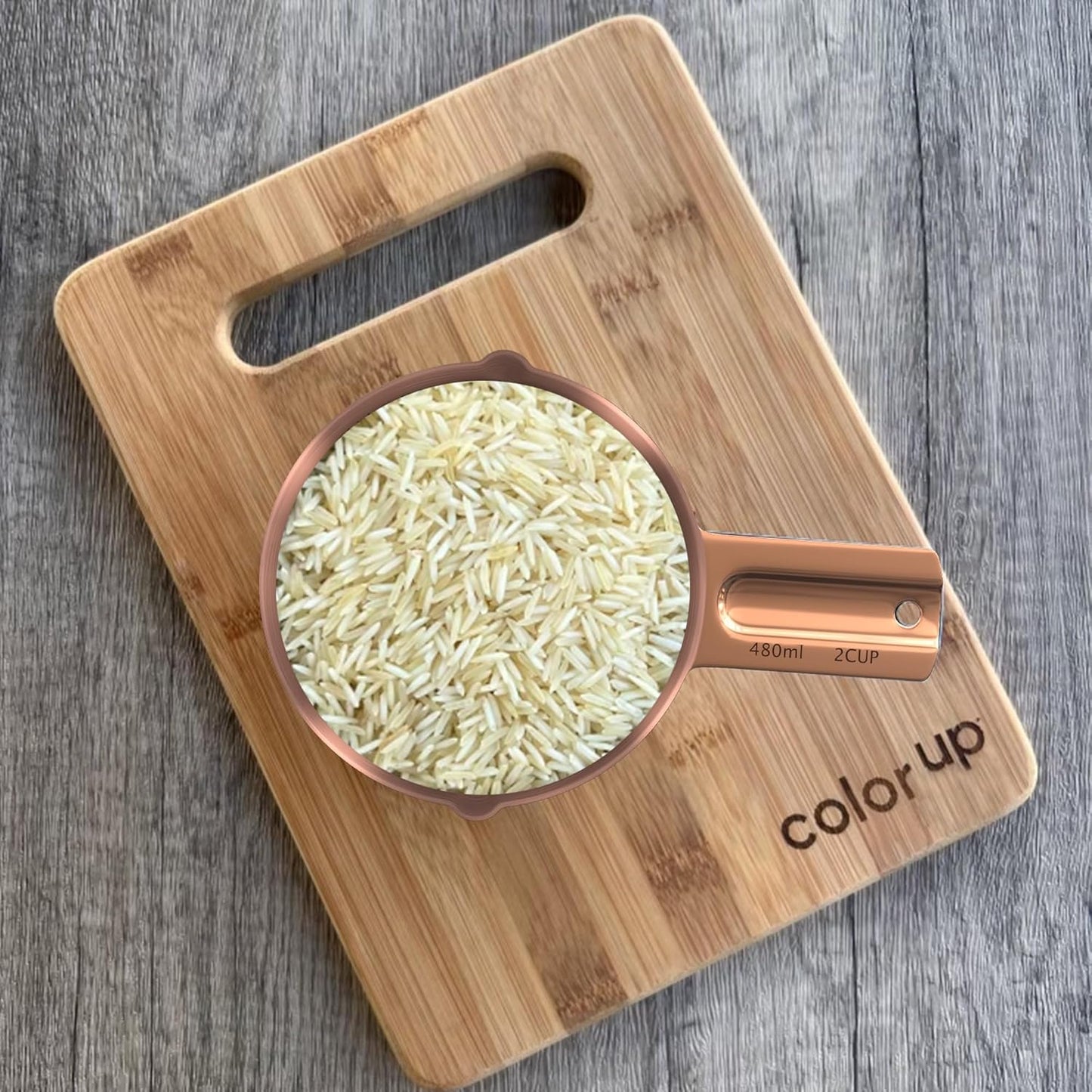 Color Up 2 Cup Measuring Cup, 480ml Copper Stainless Steel Metal Measuring Scoop, Easy-Pour Spouts, Engraved Markings, for Dry & Liquid Ingredients