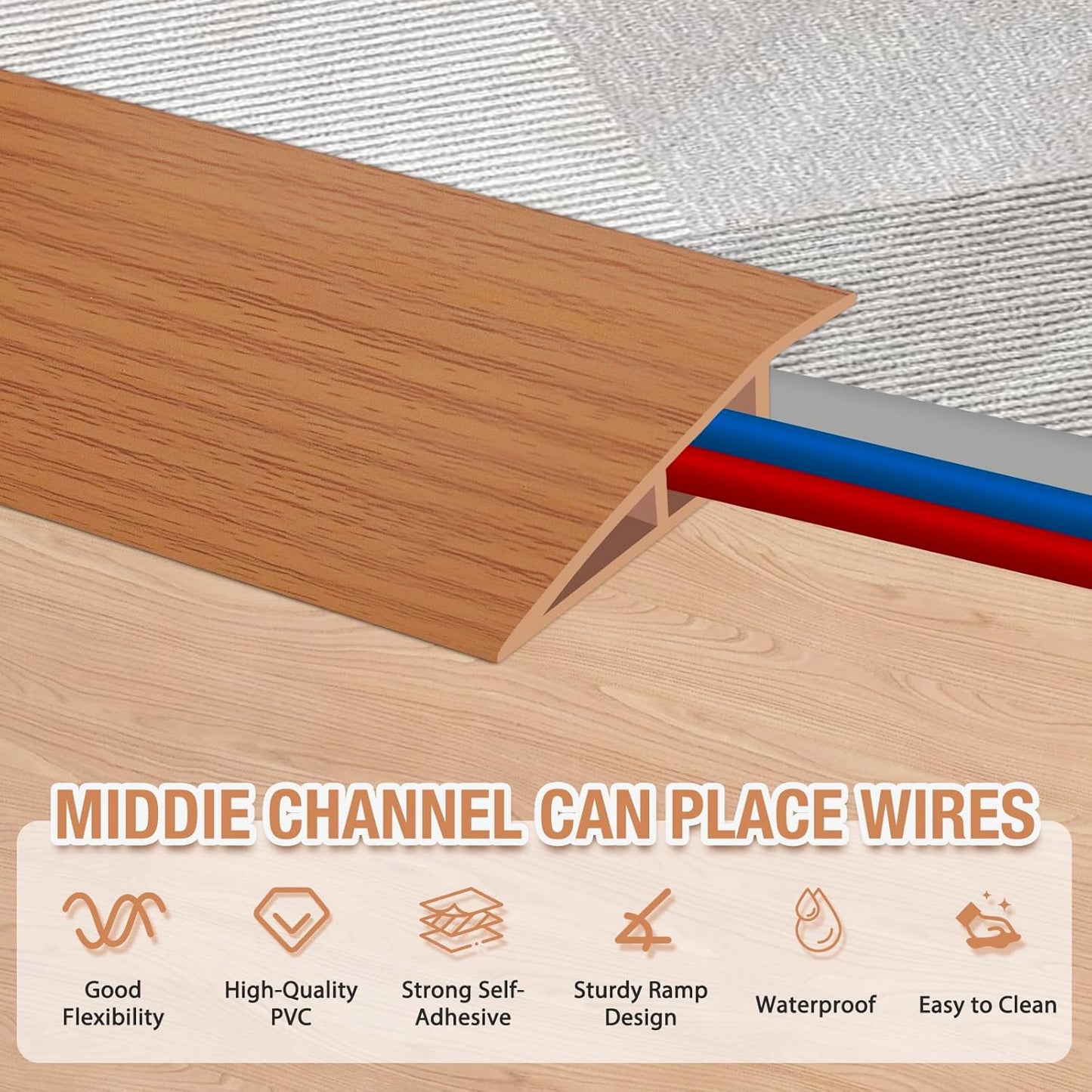 Floor Transition Strip Self Adhesive Vinyl Door Threshold for Doorways Carpet Edging Trim Overlap Edge Reducer for Laminate Floor, Carpet, Tile (Yellow Oak Grain, 2/5" to 3/5", 3.3Ft)