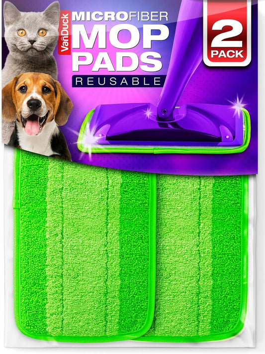 VanDuck Reusable Mop Pads Compatible with Swiffer WetJet (2 Pack) - Microfiber Mop Refill for Wet Mopping Cloths - Hardwood Floor Cleaning Spray Pads are Reusable Replacements
