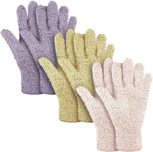 Patelai 3 Pairs Microfiber Plant Dusting Gloves Leaf Cleaning Gloves for Indoor Plants, Blinds, Furniture, House(Large,Pink, Nude, Light Purple)
