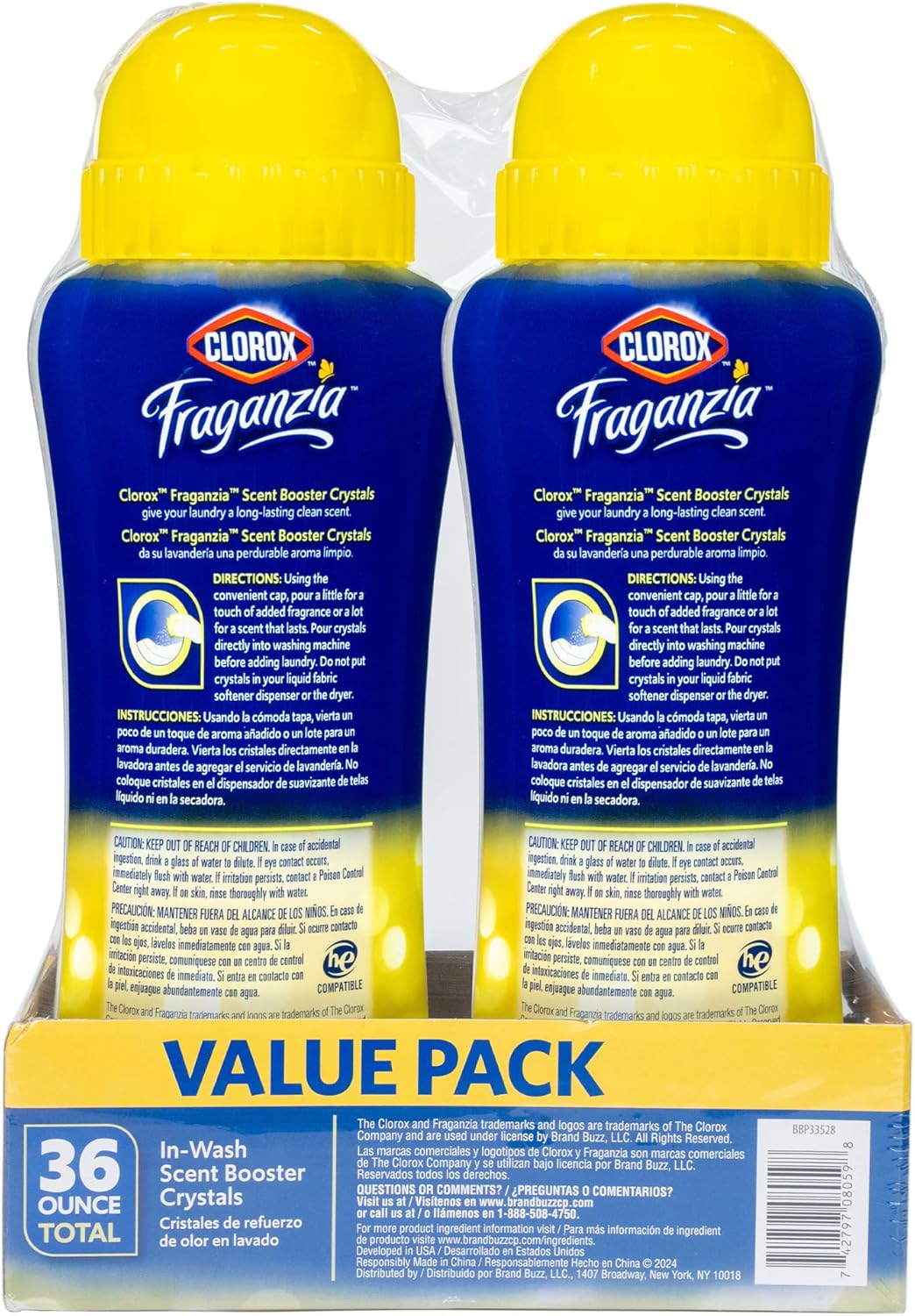 Clorox Fraganzia Laundry Scent Booster Crystals in Citrus Blossom Scent - Scented In-Wash Freshener Beads for Fresh, Clean, Great Smelling Clothes and Linens, 18 Oz - 2 Pack