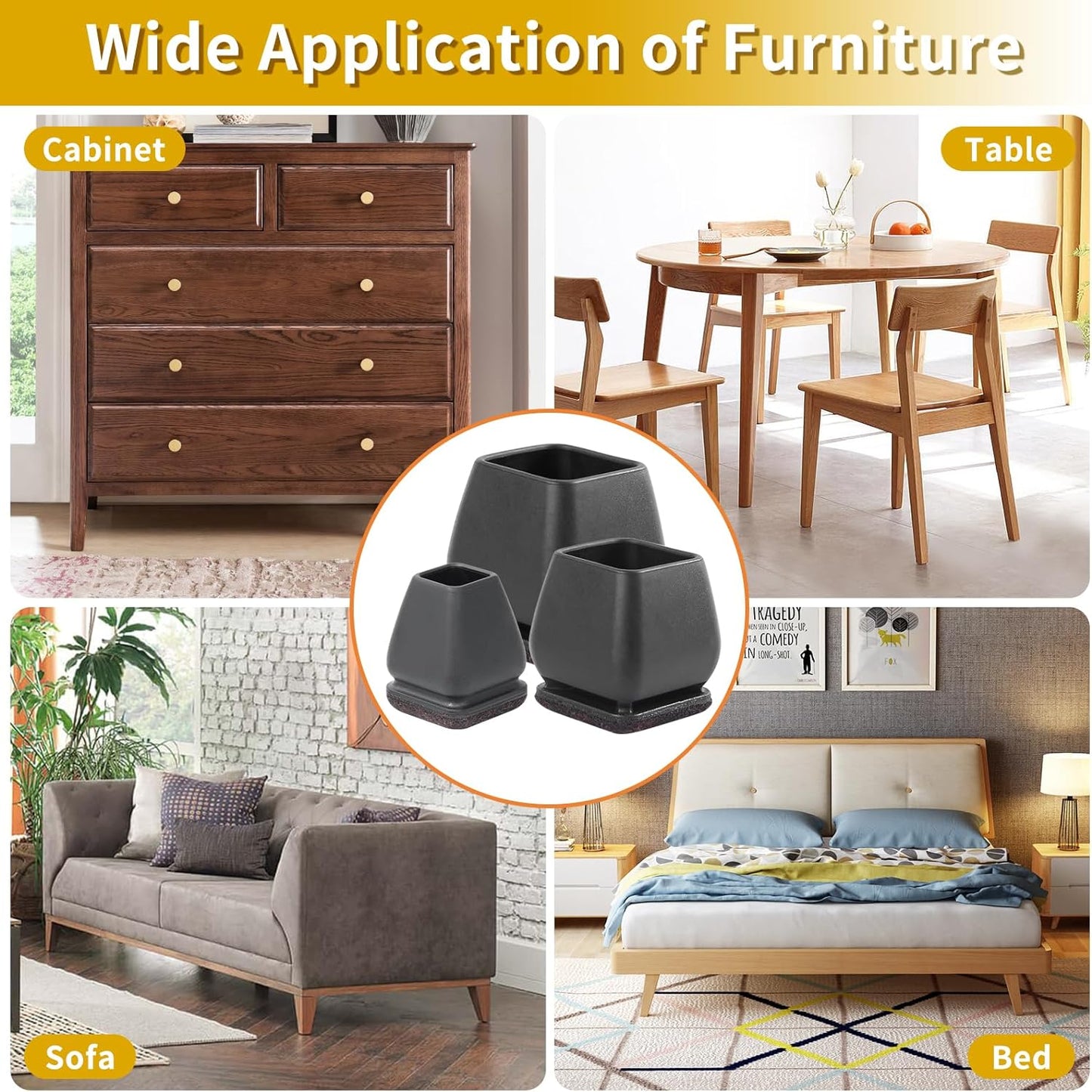 Ezprotekt 24 Pcs Square Silicone Chair Leg Floor Protectors, Felt Furniture Pads Covers for Table, Bar Stool Leg Floor Protectors Caps, Chair Socks Sliders for Wood Floors (Fit 0.8"- 1.1", Black)