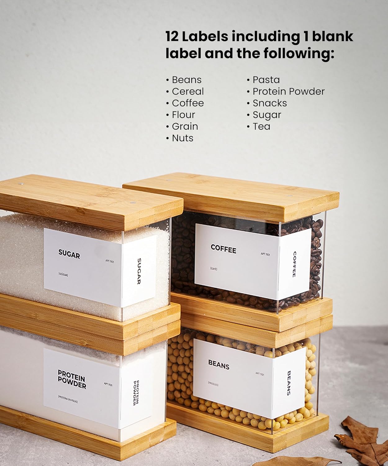 APT 1101 Bamboo Food Dispenser | Kitchen Organizers and Storage | Airtight Pantry Organizers and Storage Container | Cereal, Rice, Flour, Snack Storage (2, Large)