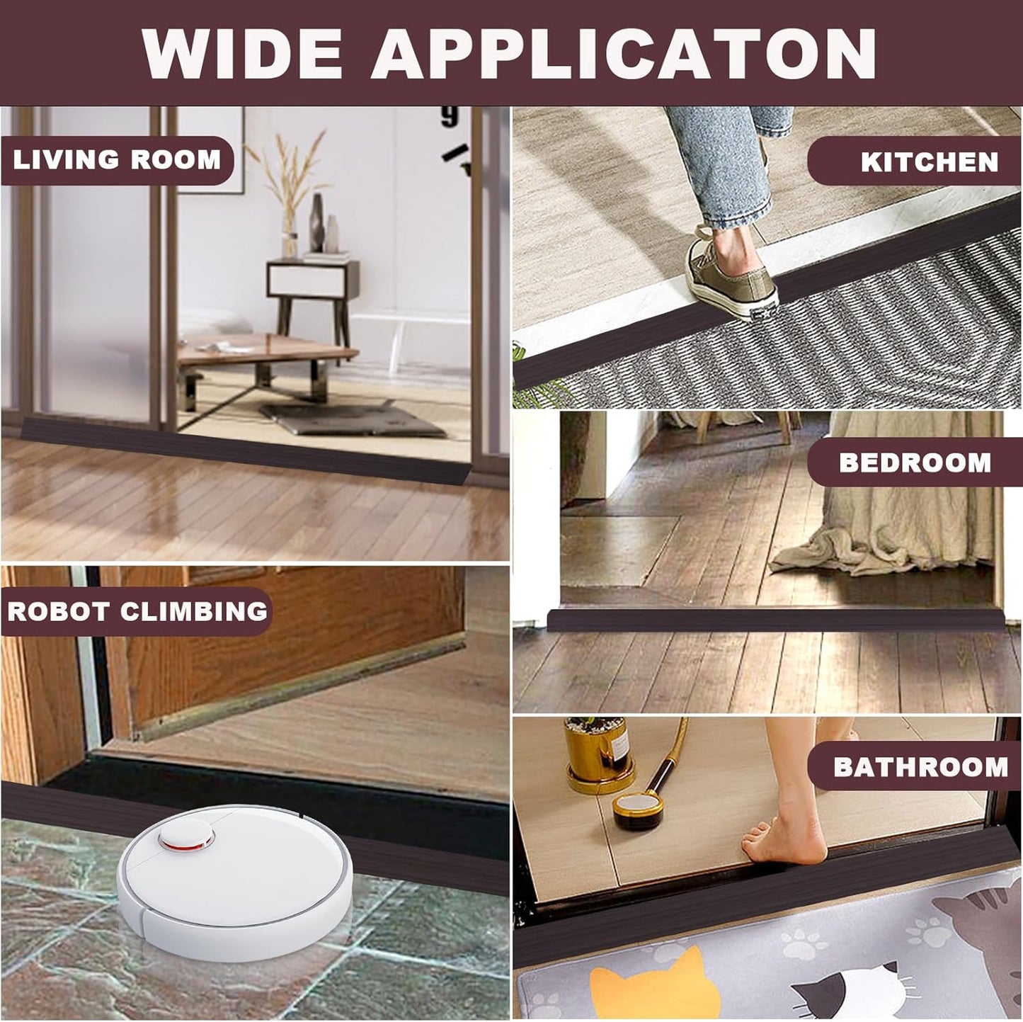 Vinyl Door Threshold Flooring Transition Strip Self Adhesive Carpet Edging Strip for Laminate Doorway Edge Threshold from 1/5" to 2/5" (Black Walnut Wood Grain, 3.3 Ft)