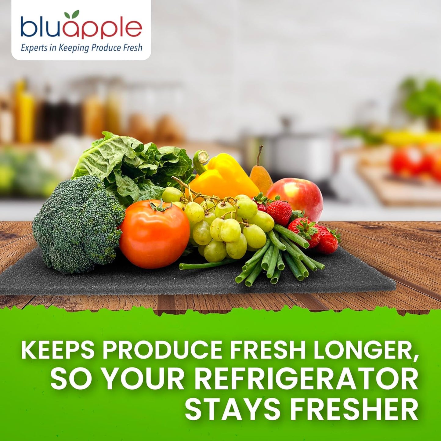 Bluapple FreshMats, Refrigerator Bin Liner, Fridge Drawer Mats, Crisper Life Extender Liner Keeps Produce Fresh Longer, Anti-Bruising, Helps Air Circulation, Washable & Reusable (4-Mats, 12x15, Gray)