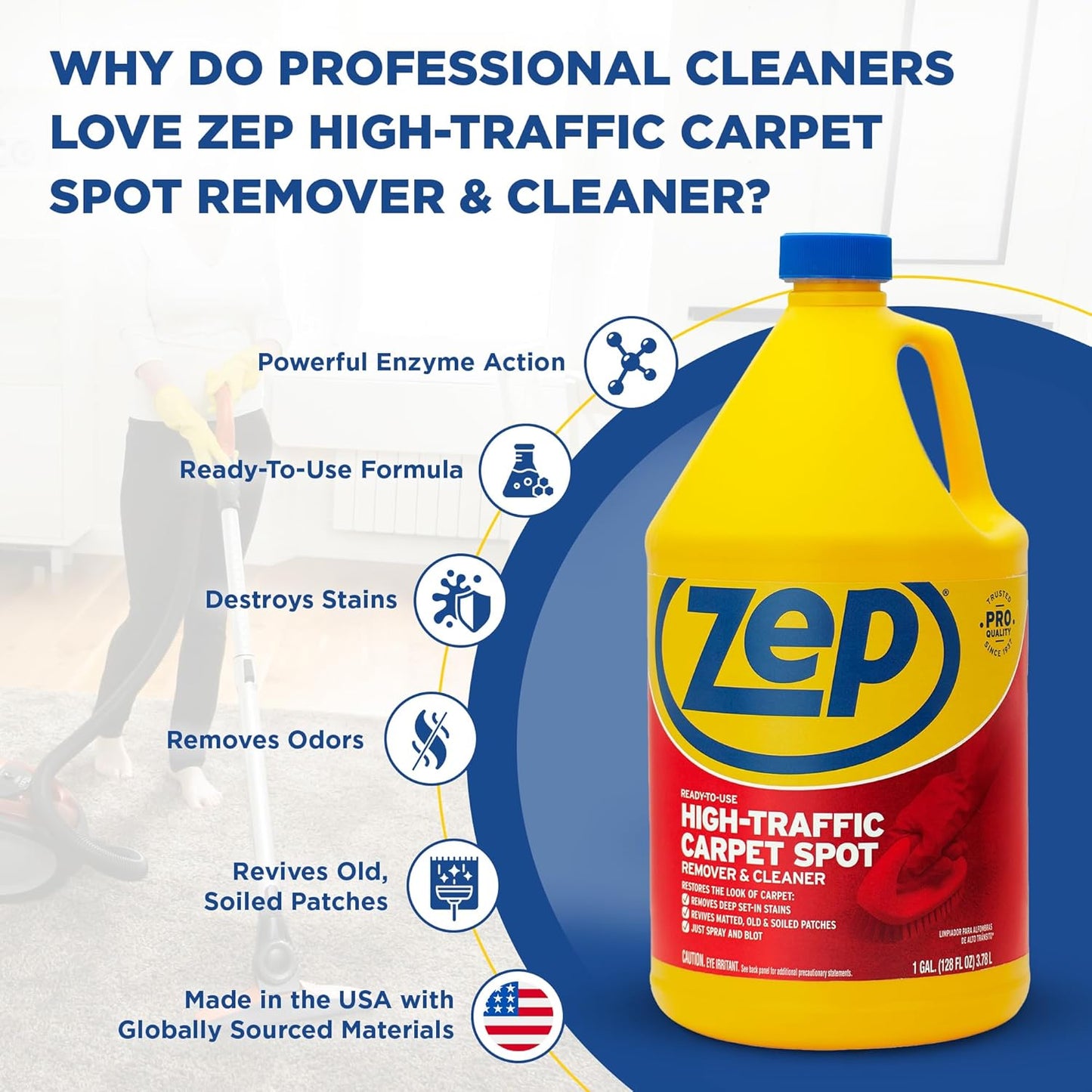 Zep High Traffic Carpet Cleaner - 1 Gallon (Case of 2) ZUHTC128 - Penetrating Formula Removes Deep Stains; Making High-Traffic Areas Look New Again