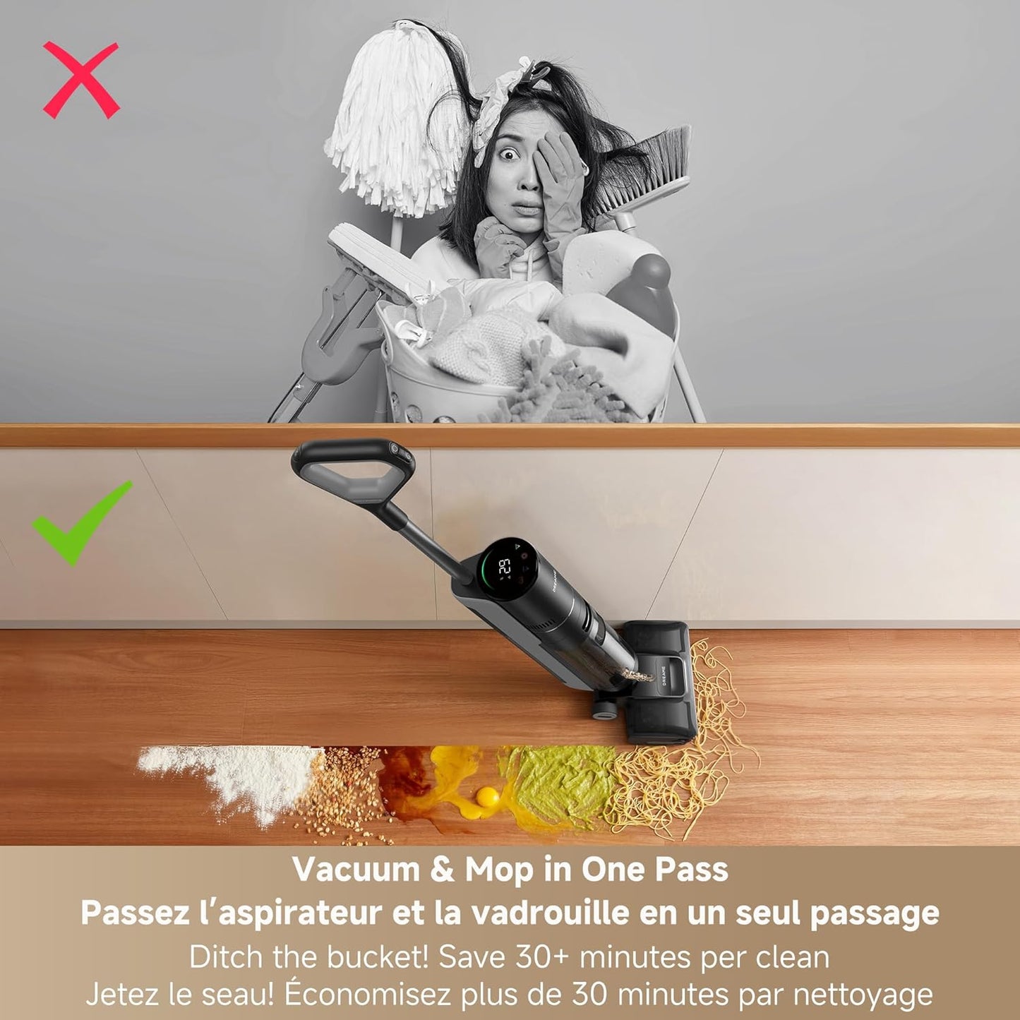 DREAME H12 FlexReach Vacuum Mop, 0 Tangle Wet Dry Vacuum Cleaner, Cordless Vacuum Mop All-in-One for Hard Floors, 180° Lie-Flat Floor Cleaner Machine with 194°F Hot Self-Cleaning, 50Mins Runtime