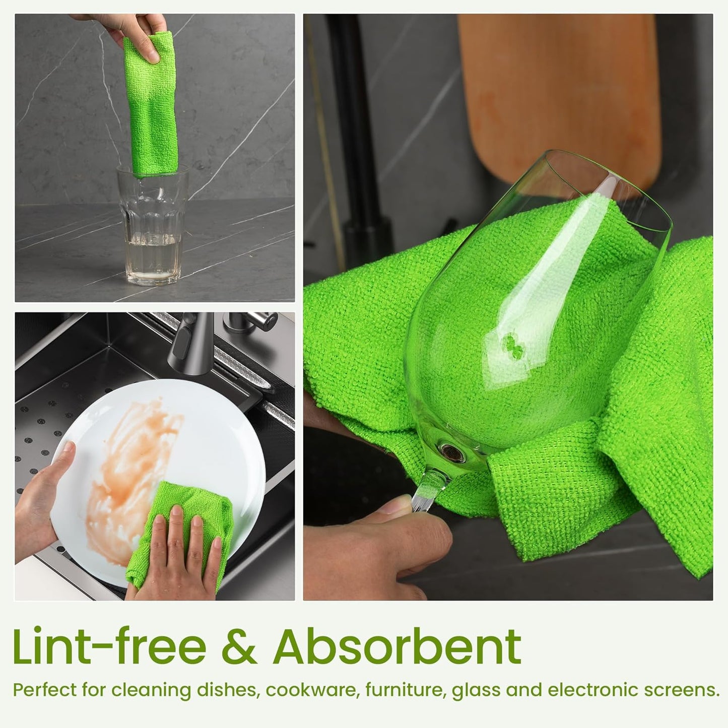 Greenfound Microfiber Cleaning Cloth Roll -80 Pack, 11.5x11.5, Tear Away Towels, Reusable and Washable Rags, Green