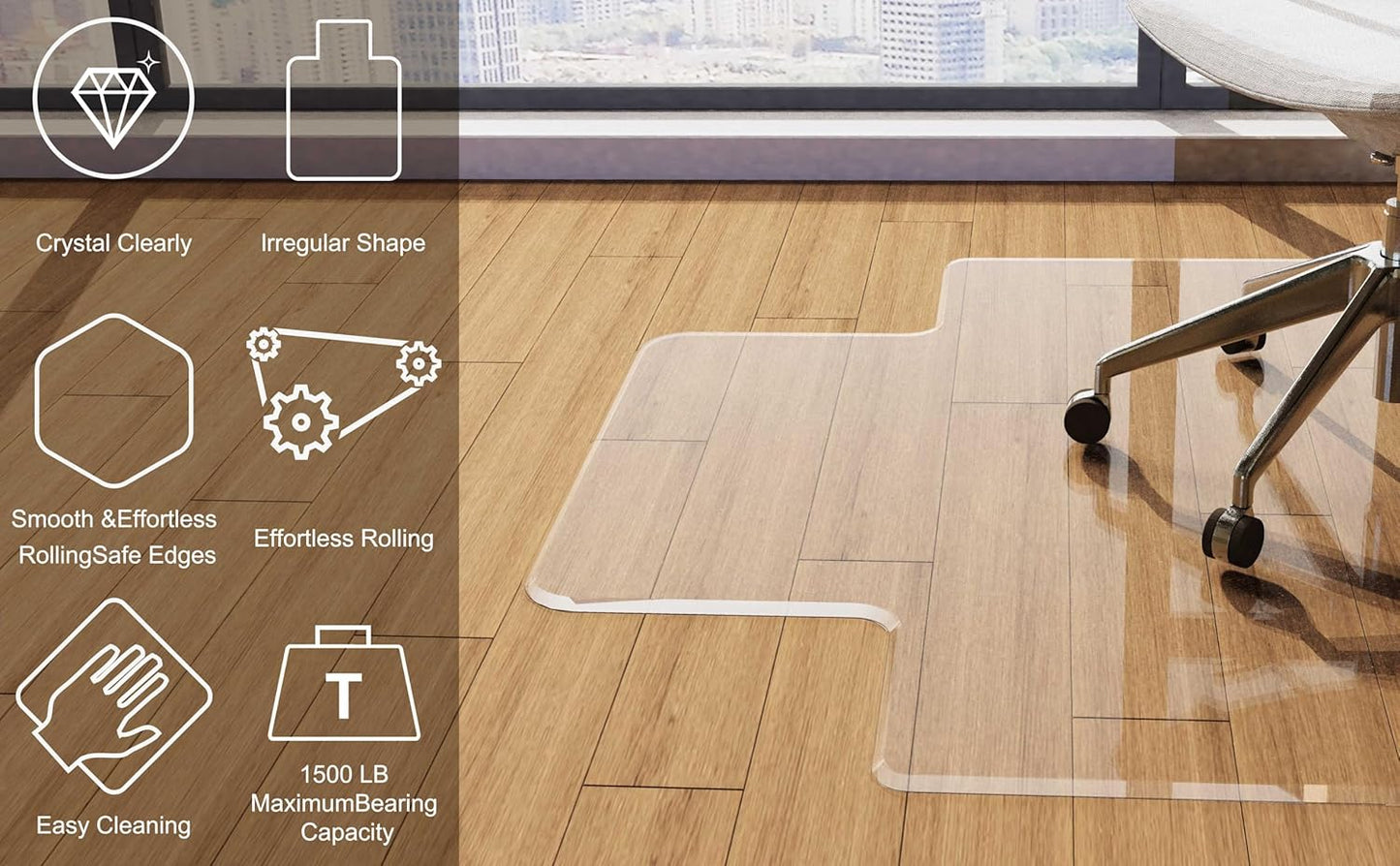 Beveled Edge Irregular Office Chair Mat with Lip for Carpet or Hardwood Floor Crystal Clear 36" x 48" Smooth Glide and Easy Roll On/Off, Heavy Duty and Non-Slip Pad Floor Chair Mat with Lip