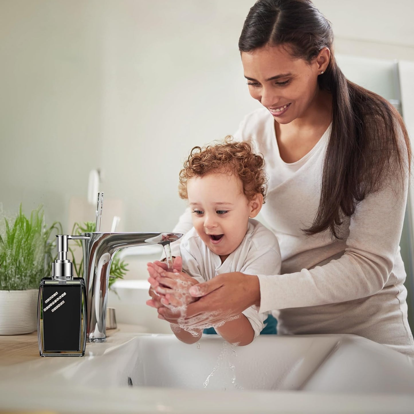 Black Soap Dispenser with Refillable Plastic Pump for Bathroom Sink or Kitchen Counter, Ideal for Hand Soap, Liquid Soap, Dish Soap, or Lotion Use