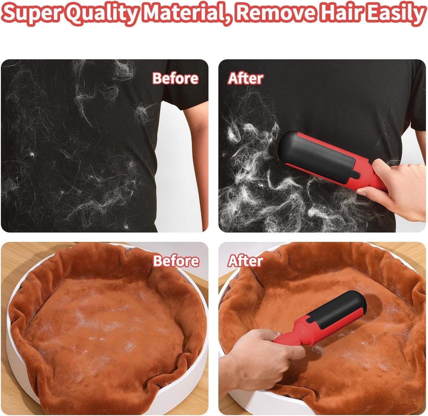 Dog Pet Hair Remover Roller - Reusable Lint Roller Pet Hair Removal Tool for Dog&Cats - Portable Sticky Lint Roller for Clothes, Couch, Bed, Car, Furniture – Travel-Friendly (Red/Black)