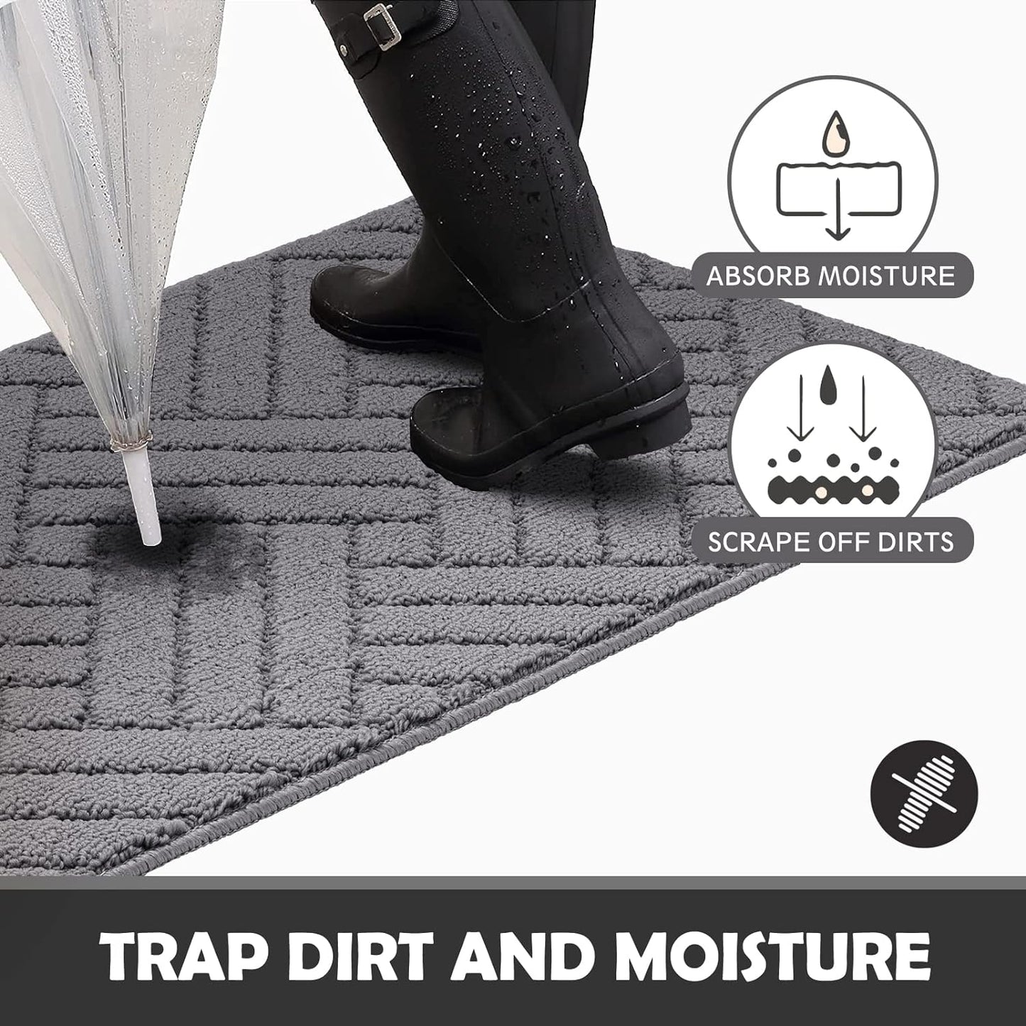 Door Mat Indoor, Non-Slip Rubber Backing Entry Rug & Door Mats, Low-Profile Entryway Rugs, Absorbent Resist Dirt Doormats Machine Washable Inside Floor Door mat,Grey 20"x31.5"