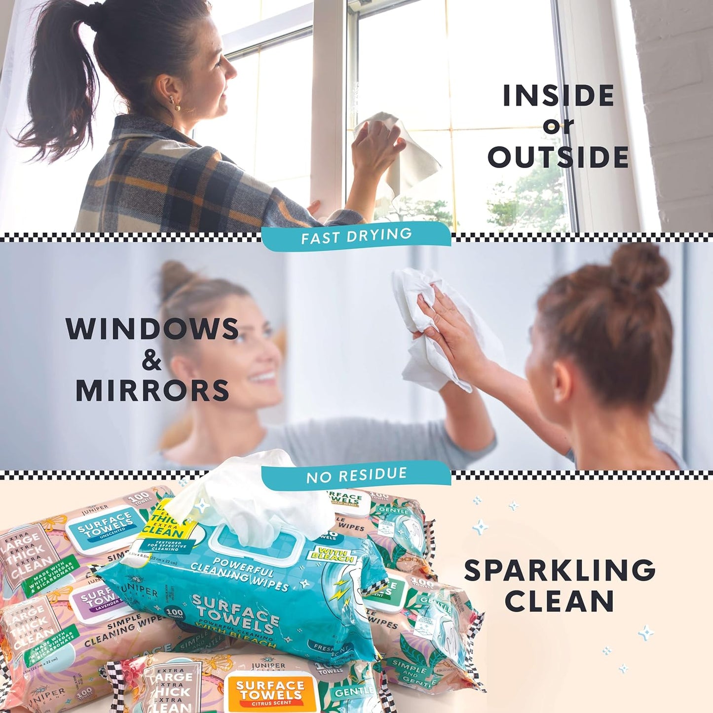 3 Packs Surface Cleaning Wipes, Thick & Large Dispose, All-Purpose Cleaner for Bathroom, Kitchen, Office, 300 Count Soft Flow, Biodegradable, White Soap Scent