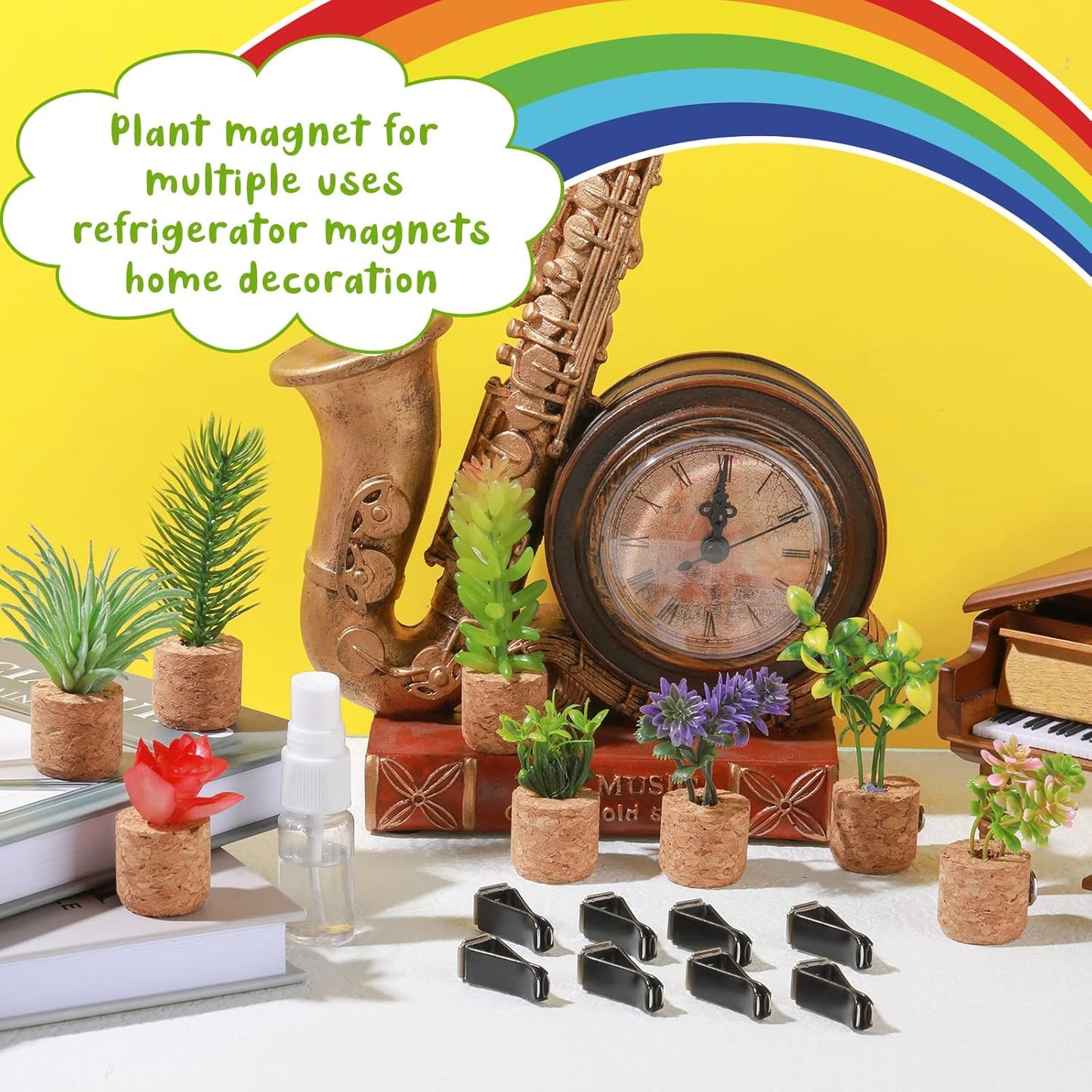 8 Pieces Artificial Plant Air Vent Clips Succulents with Essential Oil Mini Cute Sprayer Car Plant Vent Clip Air Freshener for Car Decorations Accessories(Classic Style)