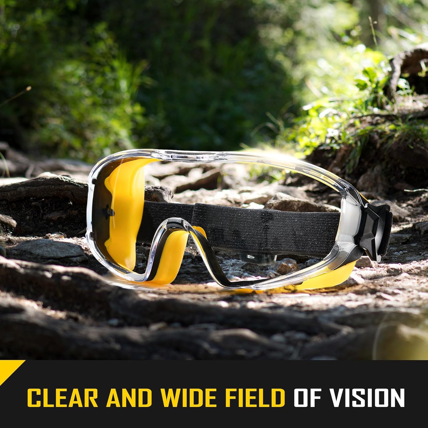 COOLJOB Safety Goggles Over Glasses with Anti-Fog Clear Lens, ANSI Z87.1 Impact Resistance and UV Proof, Adjustable Headband