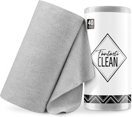 Fantasticlean Microfiber Cleaning Cloth Roll -40 Pack, Tear Away Microfiber Towels, 12" x 12", Reusable, Washable, Scratch Free, Ultra Absorbent Dishcloth for Car, Home Supplies, Pet, Kitchen (Grey)