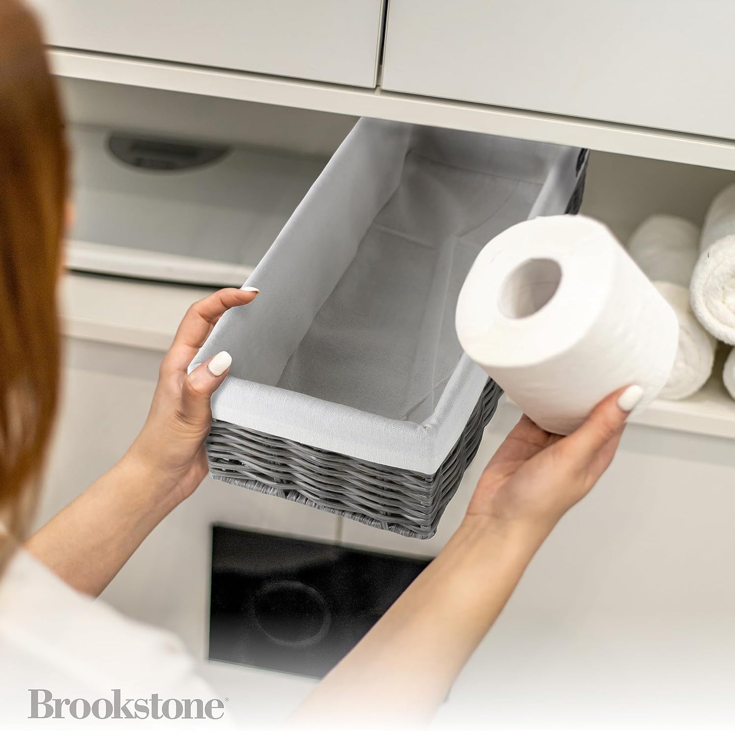 Brookstone Wicker Shelf Storage Basket Decorative Shelf Bin, bathroom organizers and storage, Boho Living Room Decor, Summer Storage 2025-2 Pack