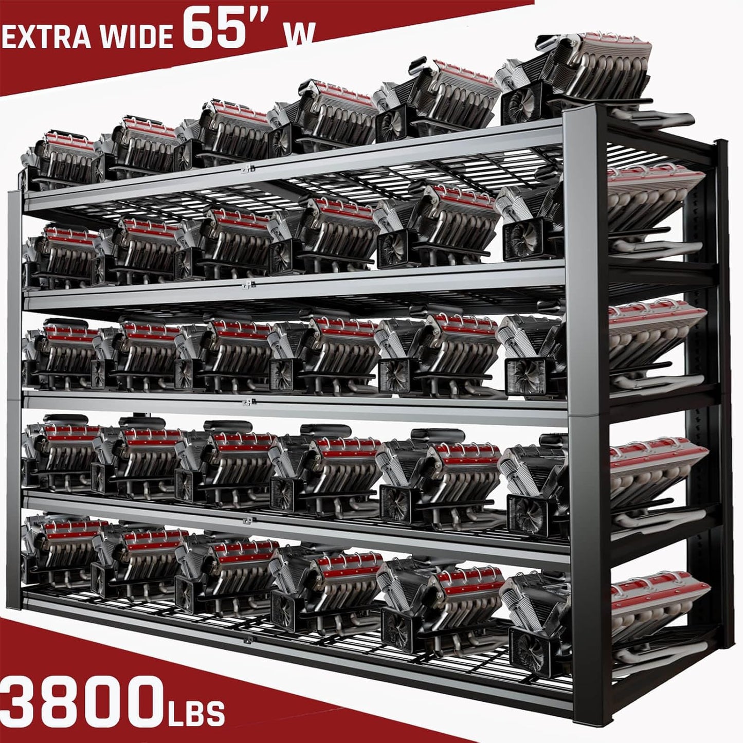 65" W Garage Shelving Heavy Duty, 5 Tier Garage Shelves, 30" D Adjustable Storage Shelving Unit, Commercial Metal Shelf for Warehouse, Pantry, School, Shop, 68" Wx30 Dx79 H, 2 Pack