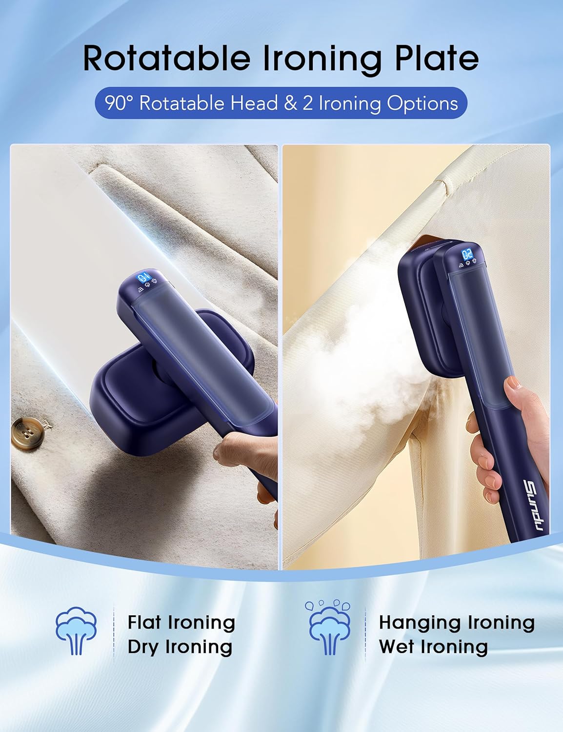 2-in-1 Steamer & Iron for Clothes,15s Fast Heat-up 1200W Portable Mini Clothes irons Handheld Garment Steamer, Travel Size with Large Ceramic Heat Panel, Quick Wrinkle Removal, 110V-240V