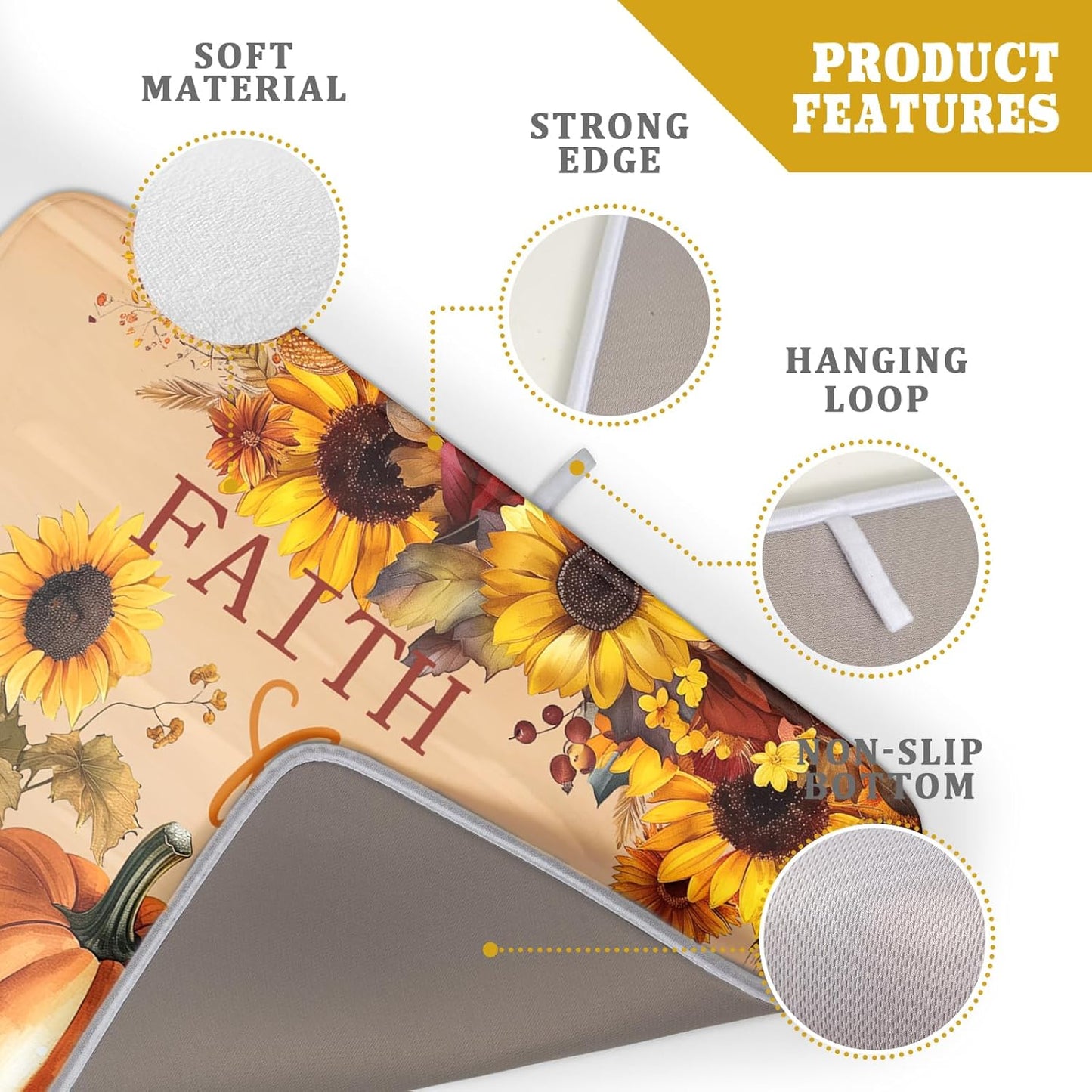 Faith FamilyFall Dish Drying Mat 16X18 Inch Thanksgiving Mats for Kitchen Counter Thanksgiving Autumn Harvest Pumpkin Dish Drying Mat Microfiber Dish Drying Pad Dish Rack Drainer Mat for Coffee Bar