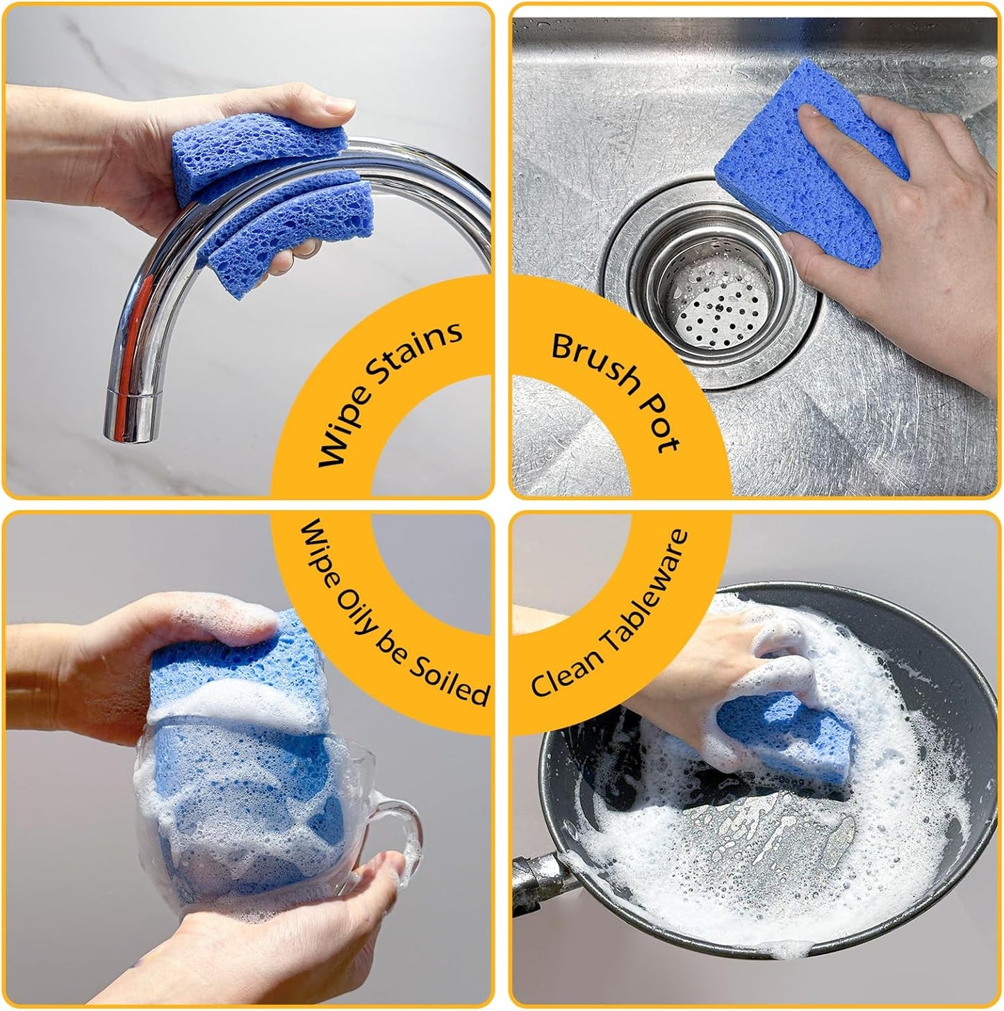 Kitchen Sponges, 12-Count Cellulose Sponges, Durable Dish Sponge for Cleaning, Cleaning Scrub Colored Sponge, Multiple Use for Dishes Washing, Compressed Packaging