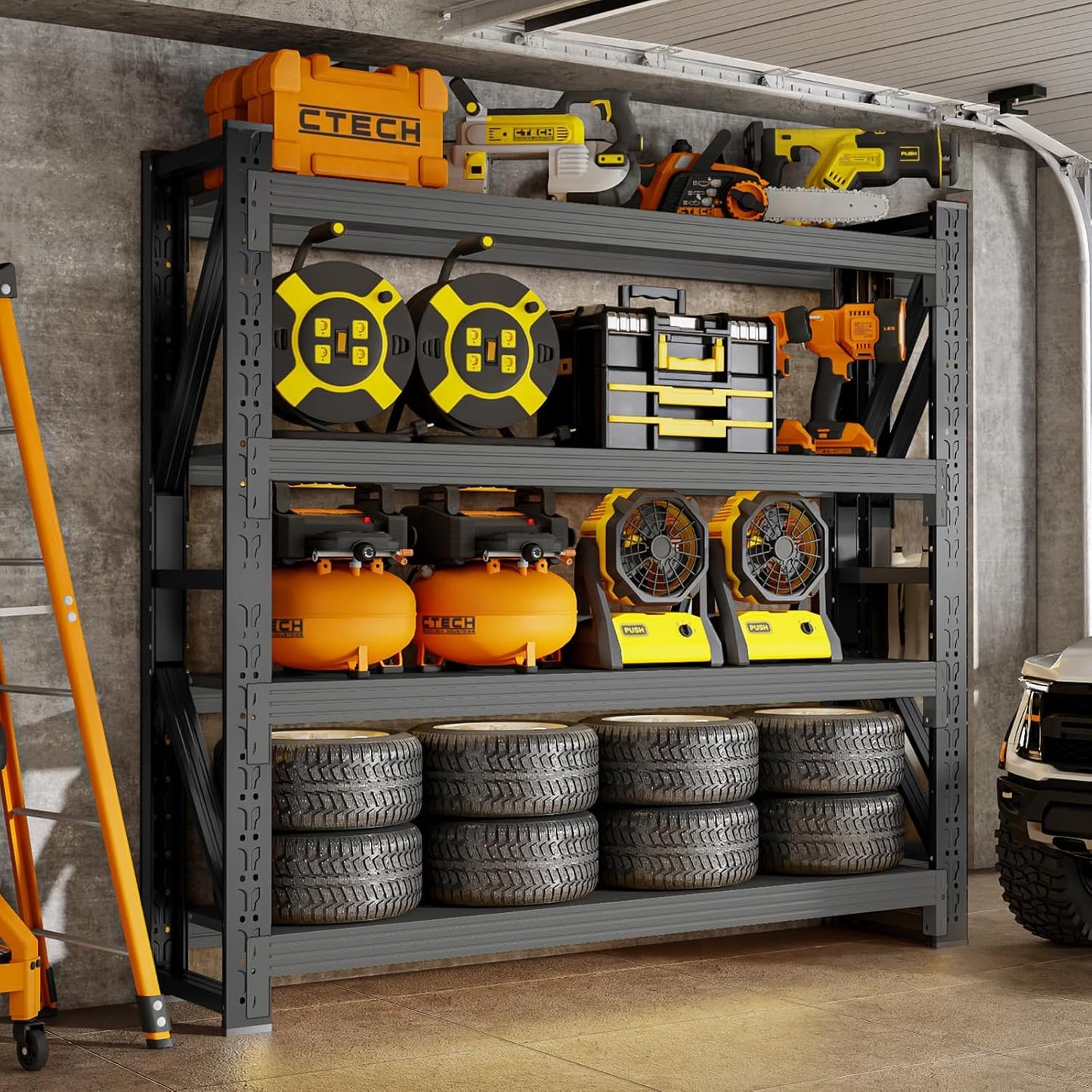 60" W Storage Shelves Heavy Duty, 4 Tier Metal Garage Shelving Units, 5000LBS Heavy Duty Adjustable Shelf, Garage Storage Rack, Industrial Shelving for Shop, Warehouse,60" W x 24" D x 79" H