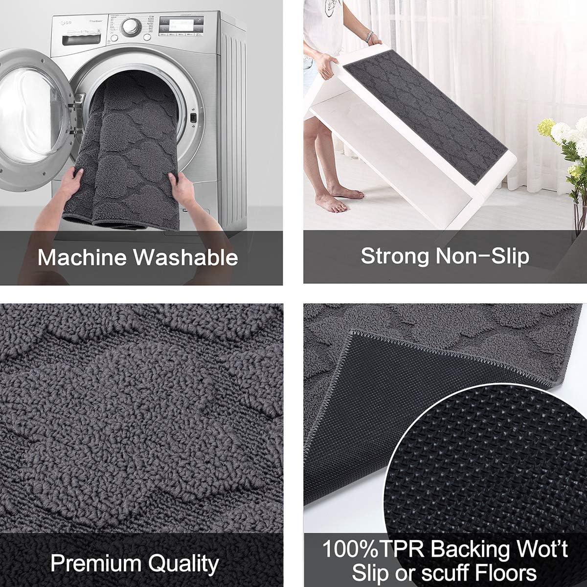 FONEYI Indoor Door Mat, Entrance Rug 24" x 36" Non-Slip Rubber Backing, Machine Washable Entry Rug, Low Profile Absorbent Dirt Trapper Doormat Inside Floor Mats for Entryway, Grey