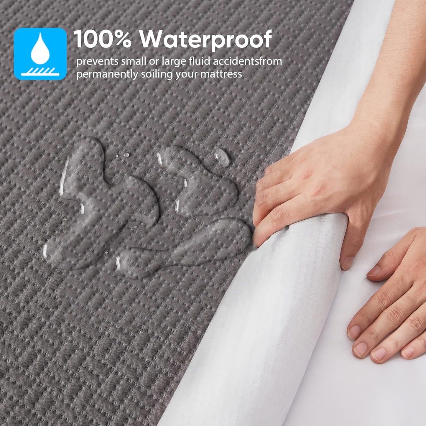 Hanherry 100% Waterproof Mattress Protector Twin Size - Grey, Mattress Cover 3D Air Fabric Cooling Mattress Pad Cover Smooth Soft Breathable Noiseless, 8''-21'' Deep Pocket
