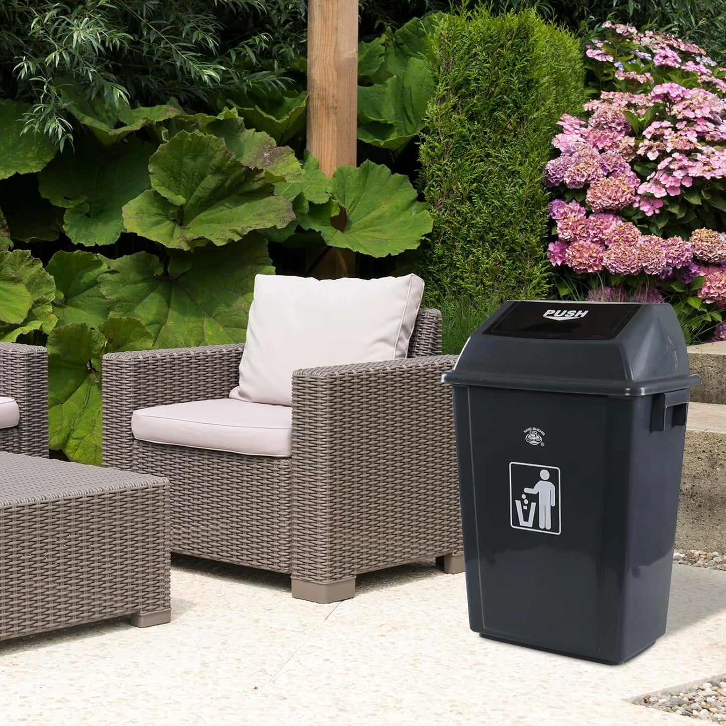 18 Gallon Plastic Trash Can with Swing Lid, 4-Pack Large Kitchen Swing-Top Garbage Can, Grey