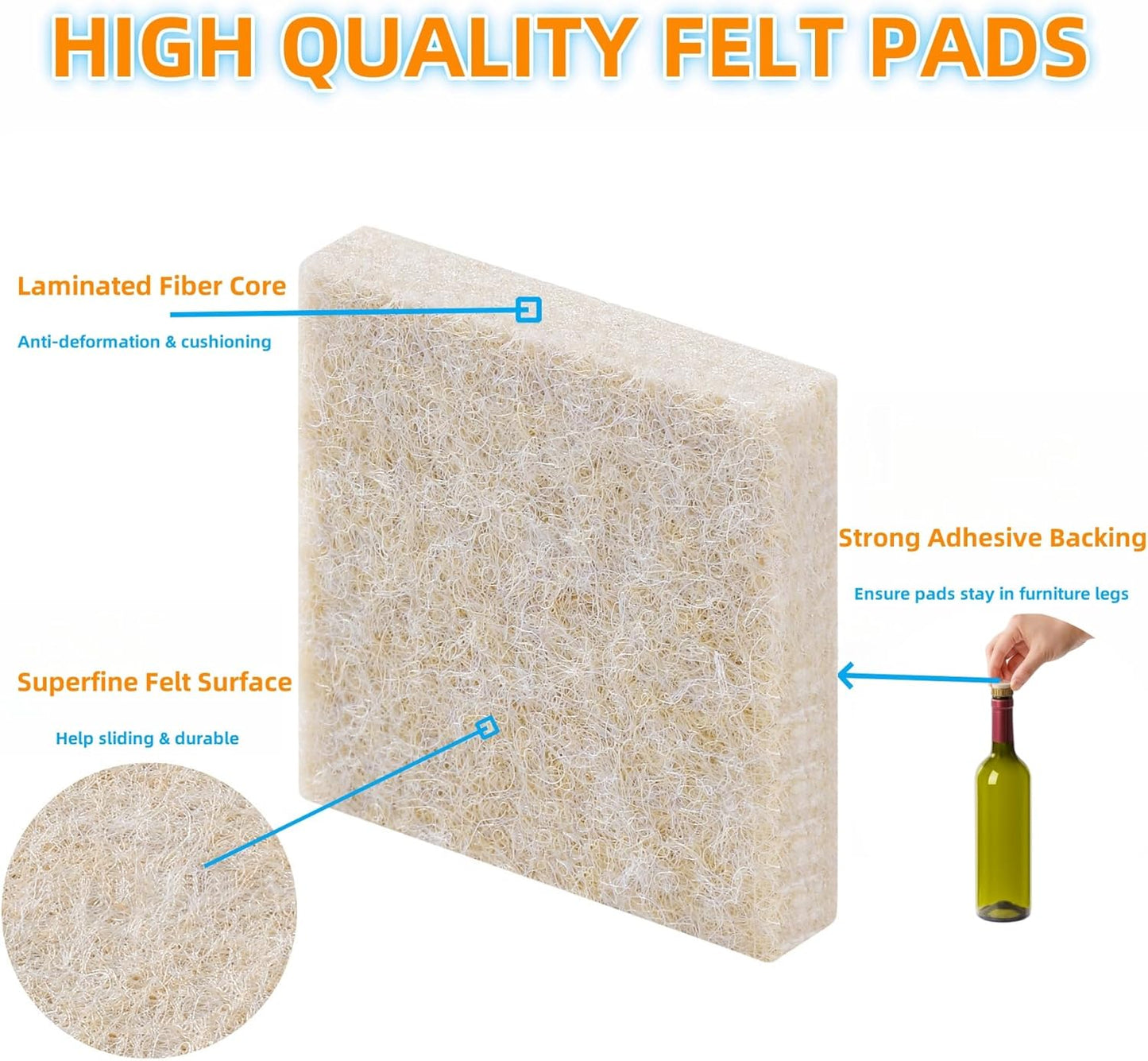 Felt Furniture Pads for Hardwood Floors 129 Piece, Furnigear Anti Scratches Felt Pads for Round, Square Chair Feet Self Adhesive Chair Felt Pads Sliders Moving Your Furniture Smoothly, Beige