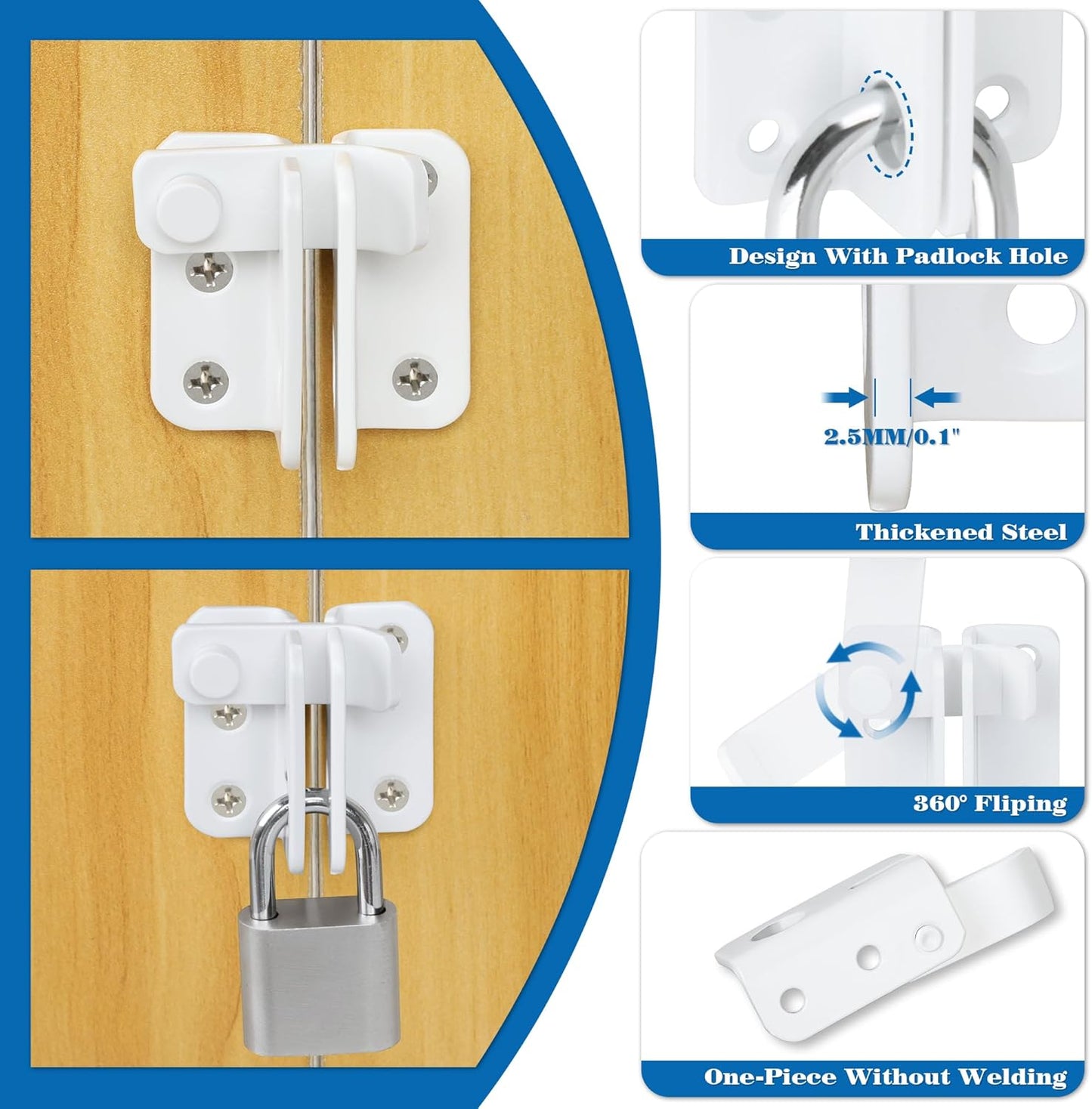 Alise Flip Latch,Gate Latches Slide Bolt Latch Safety Door Lock Catch for Barn Cabinet Pet Cage Fence Bathroom Garage Window,Heavy Duty SUS304 Stainless Steel Gate Hardware Locks,Matte White,MS5007-W