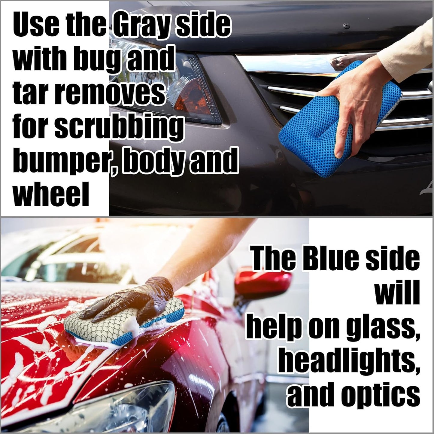 Two Sided Bug and Tar Sponge Microfiber Bug Scrubber Car Sponge for Washing Soft Mesh, Scratch Free for Car, Truck, SUV, RV, Boat, and Motorcycle(10 Pcs)