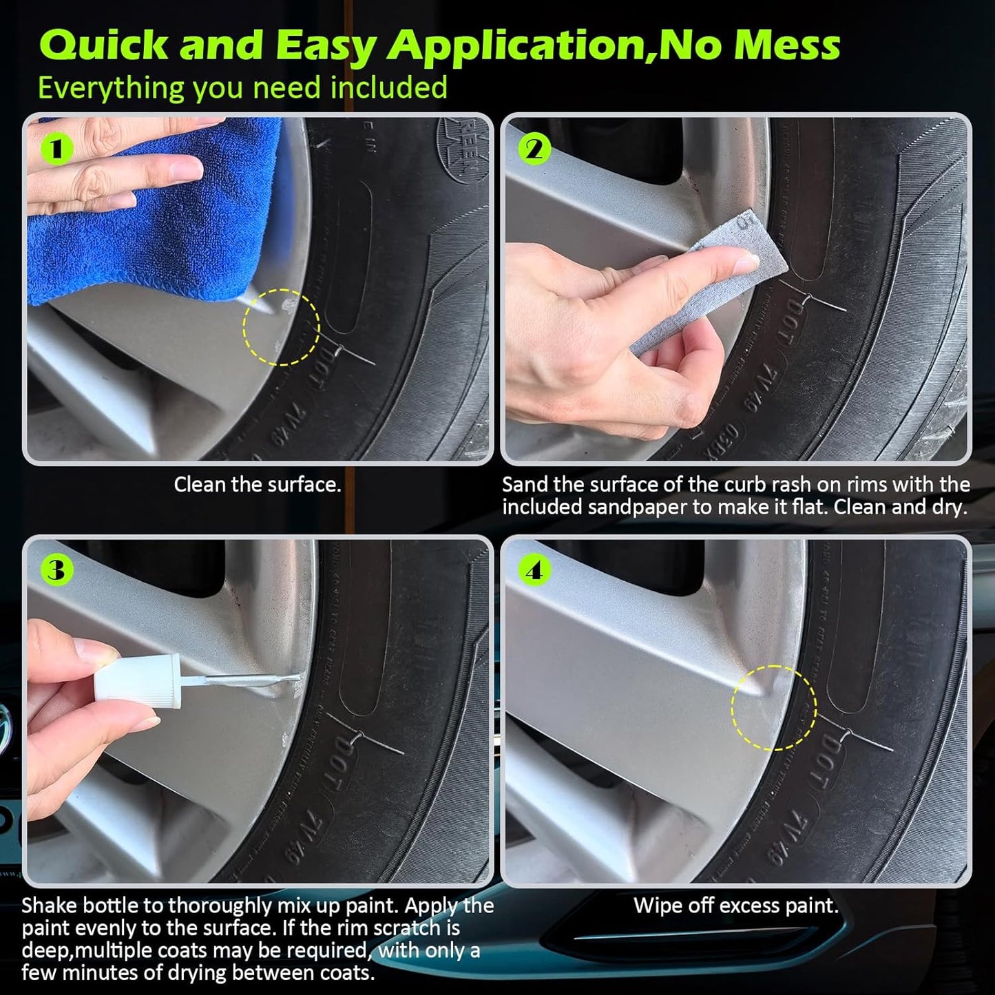 FOLLOWIN Silver Rim Touch Up Paint for Cars,Car Paint Scratch Repair Rim Curb Rash,1OZ(30ml)