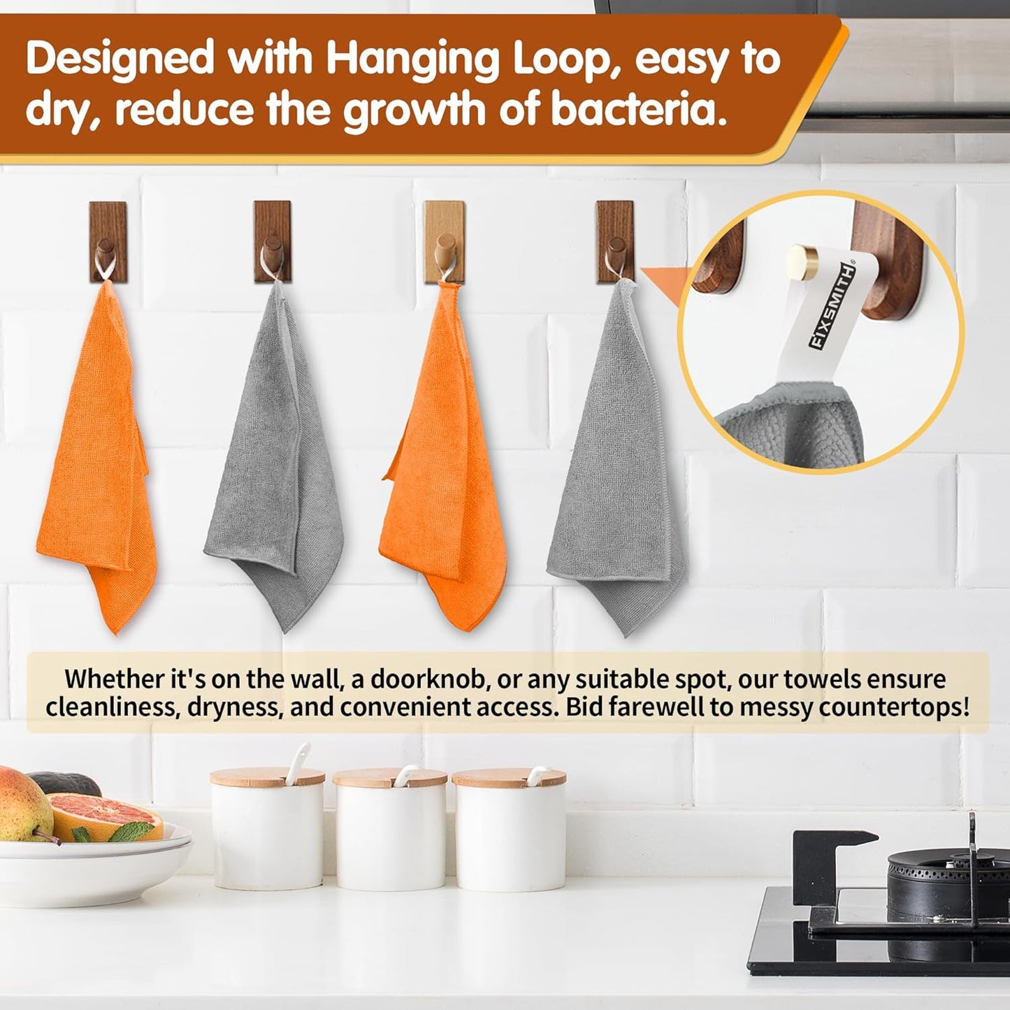 FIXSMITH Microfiber Cleaning Cloth -Pack of 12, Highly Absorbent Cleaning Rags(Grey&Orange), 16"X12" All Purpose Cleaning Towels for Housekeeping, Kitchen, Car, Reusable Microfiber Towels