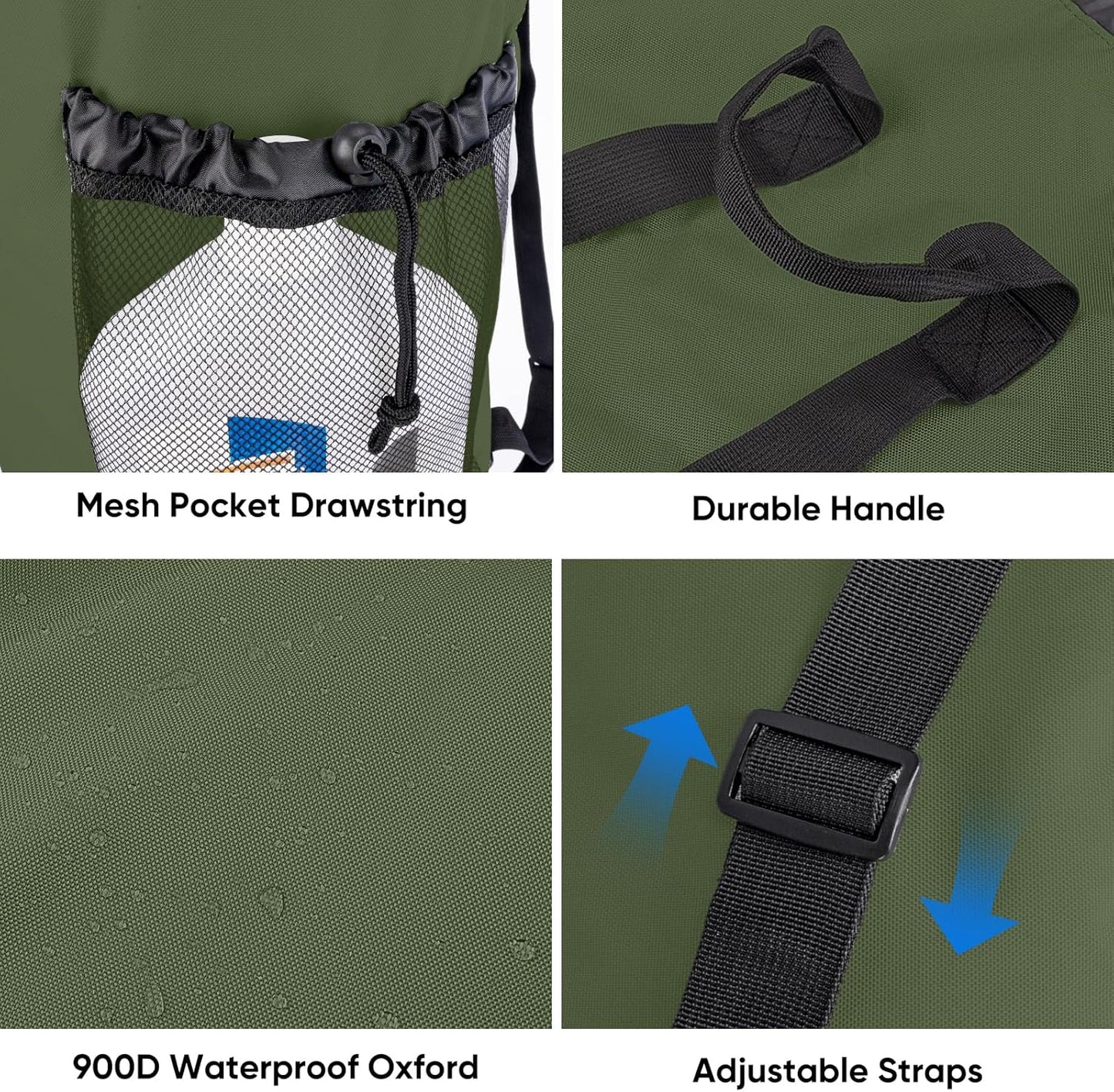 BALEINE 120L Laundry Bag Backpack, 900D Oxford Fabric Large Travel Laundry Bags with Shoulder Straps and 2 Mesh Pockets for College Dorm, Apartment, Laundromat (Green, 120L)