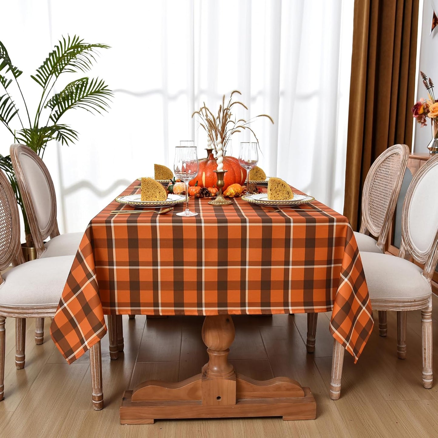 Waterproof Checkered Tablecloth Fabric - Rectangle 58x84 Inch Fall Themed Thanksgiving Day Table Cloth for Indoor/Outdoor Use - Harvest Table Cover for Kitchen, BBQs, Halloween