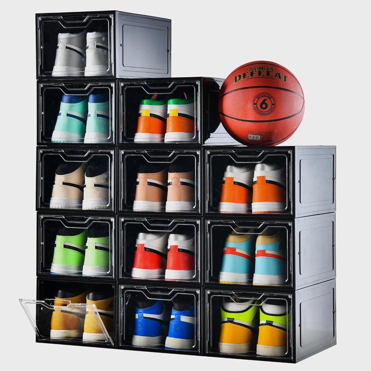 12 Pack Shoe Boxes Organizer, Magnetic Door Shoe Storage Boxes, Clear Sneaker Storage Box for Women/Men, Fit up to US Size 12