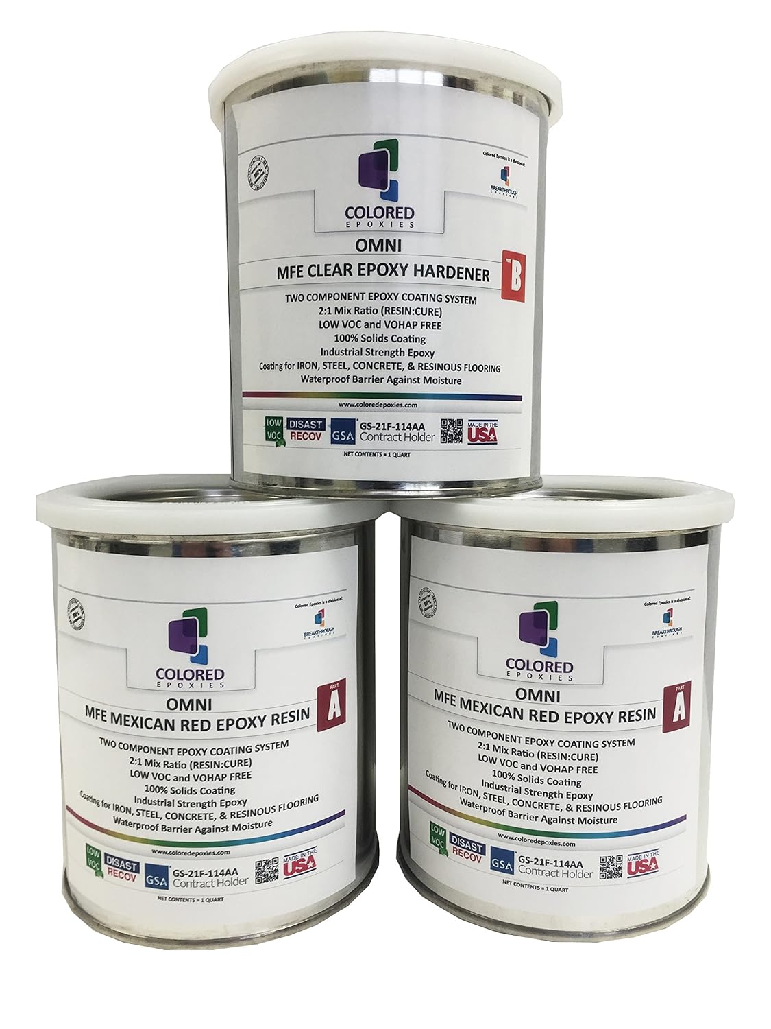 Coloredepoxies 10009 Red Epoxy Resin Coating Made with Beautiful and Vibrant Pigments, 100% solids, For Garage Floors, Basements, Concrete and Plywood. 3 Quart Kit