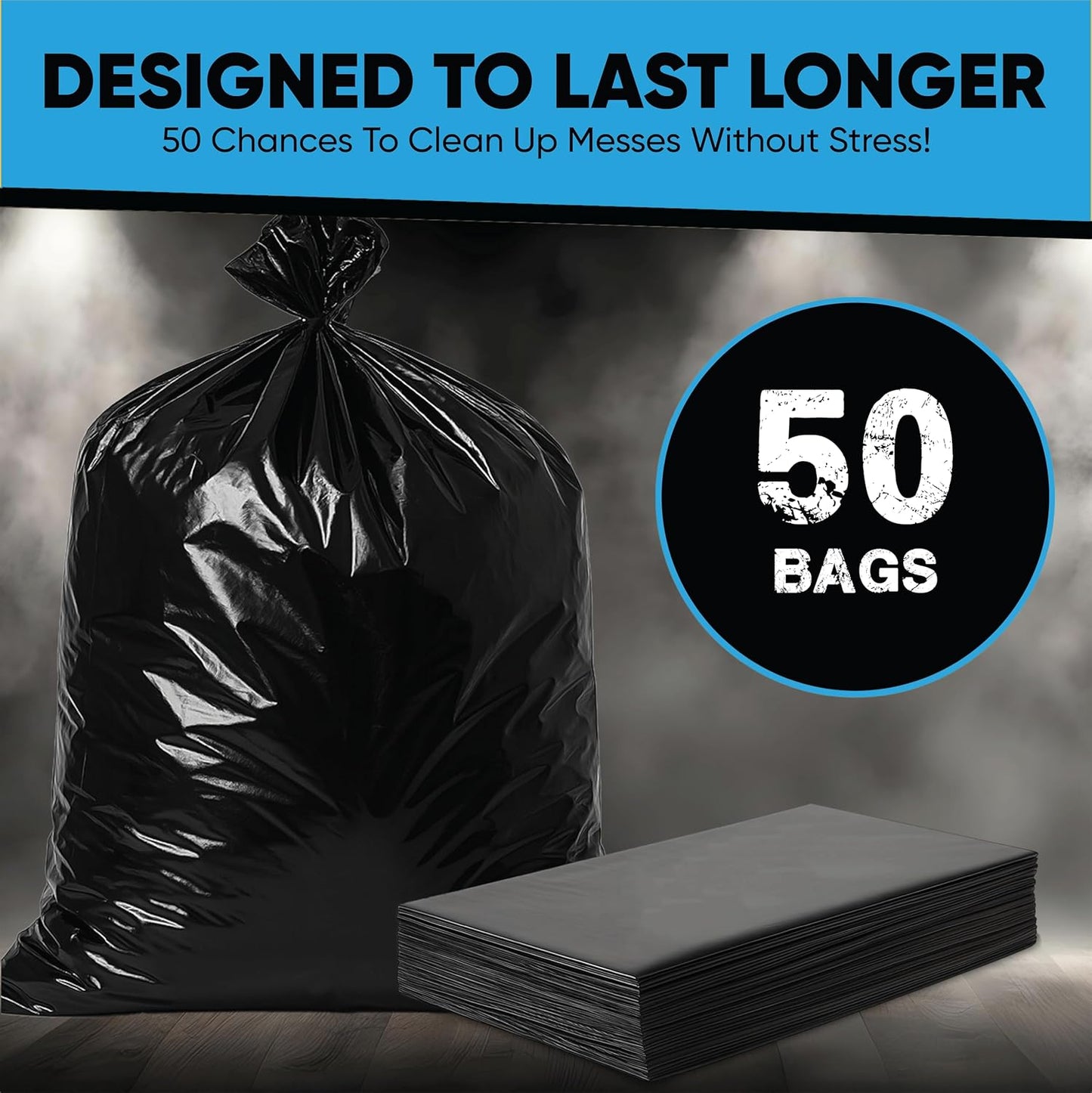 Contractor Garbage Bags 55 Gallon Heavy Duty | 50 Count | 3 Mil Construction Bags Heavy Duty with Ties | 55 Gallon Trash Bag Heavy Duty for Contractors