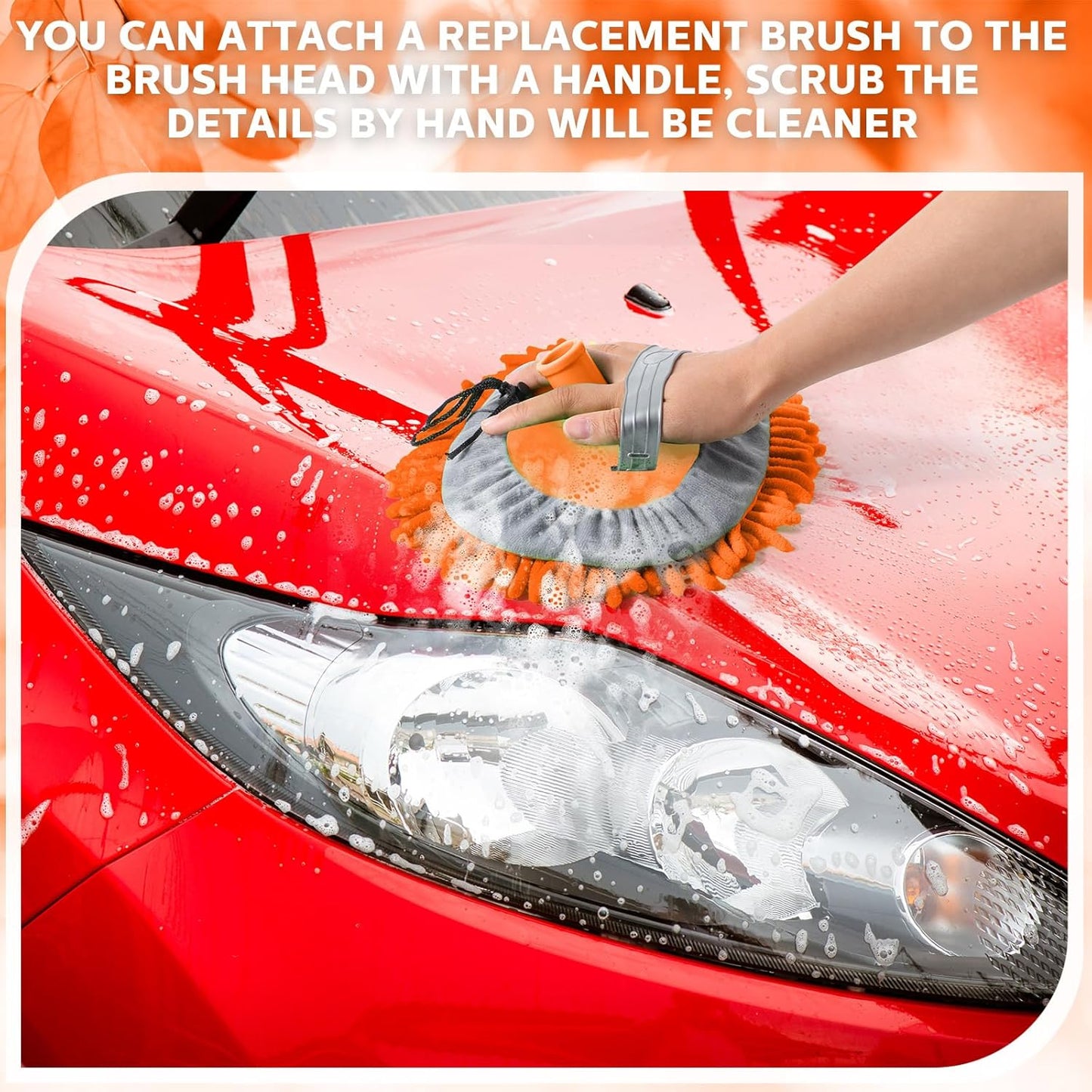 Layhit 5 Pcs Car Wash Mitt Set, Brush Not Included, Microfiber Mitt Cleaning Car Truck Washing Tools Kit RV Pickup Chenille Scratch Replacement(Orange)