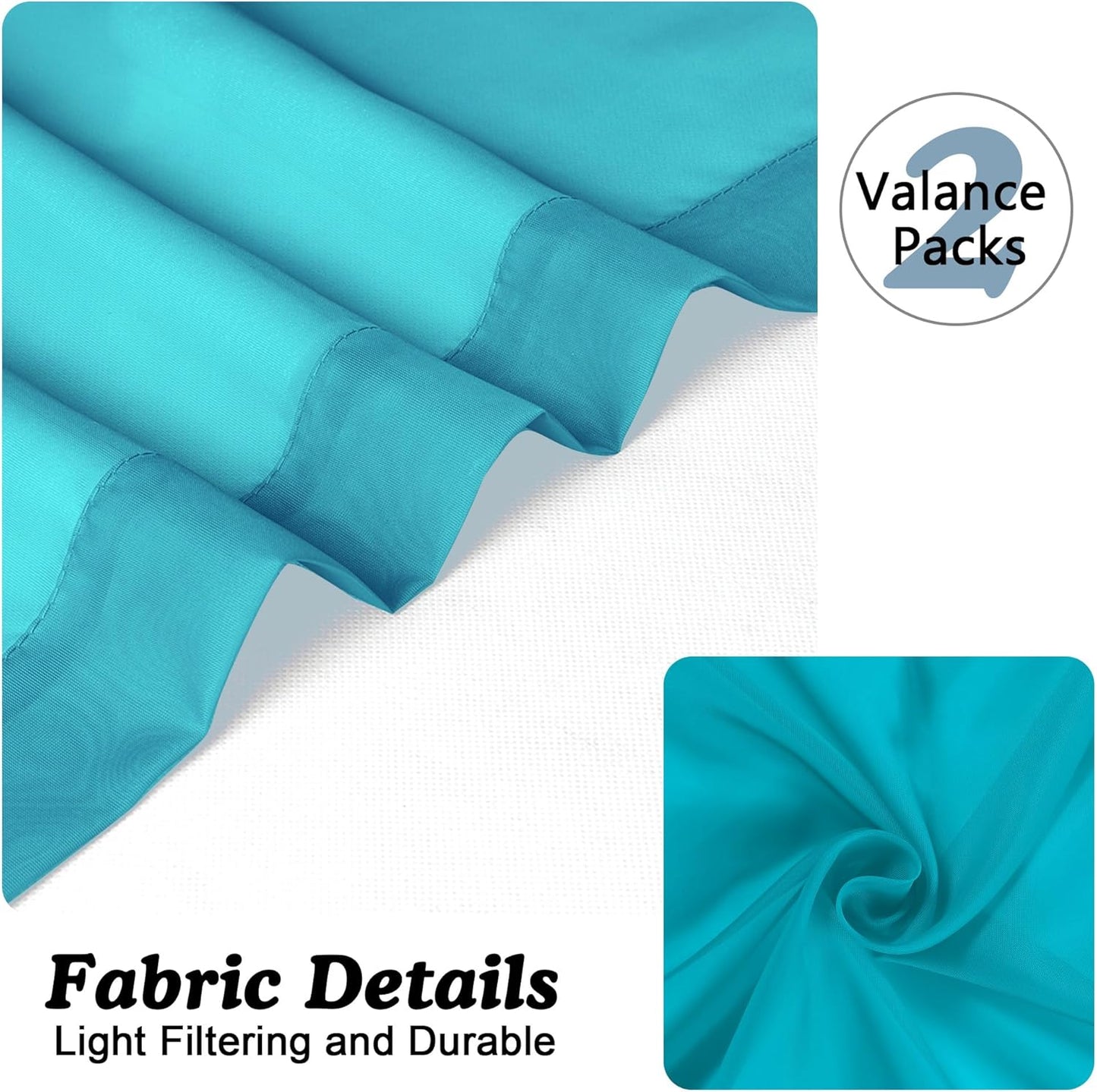 Chyhomenyc Sheer Valances for Windows 2 Pieces, 42Wx14L Inches Small Valance for Living Room Bedroom Study Laundry Basement, Rod Pocket Voile Valance, Turquoise