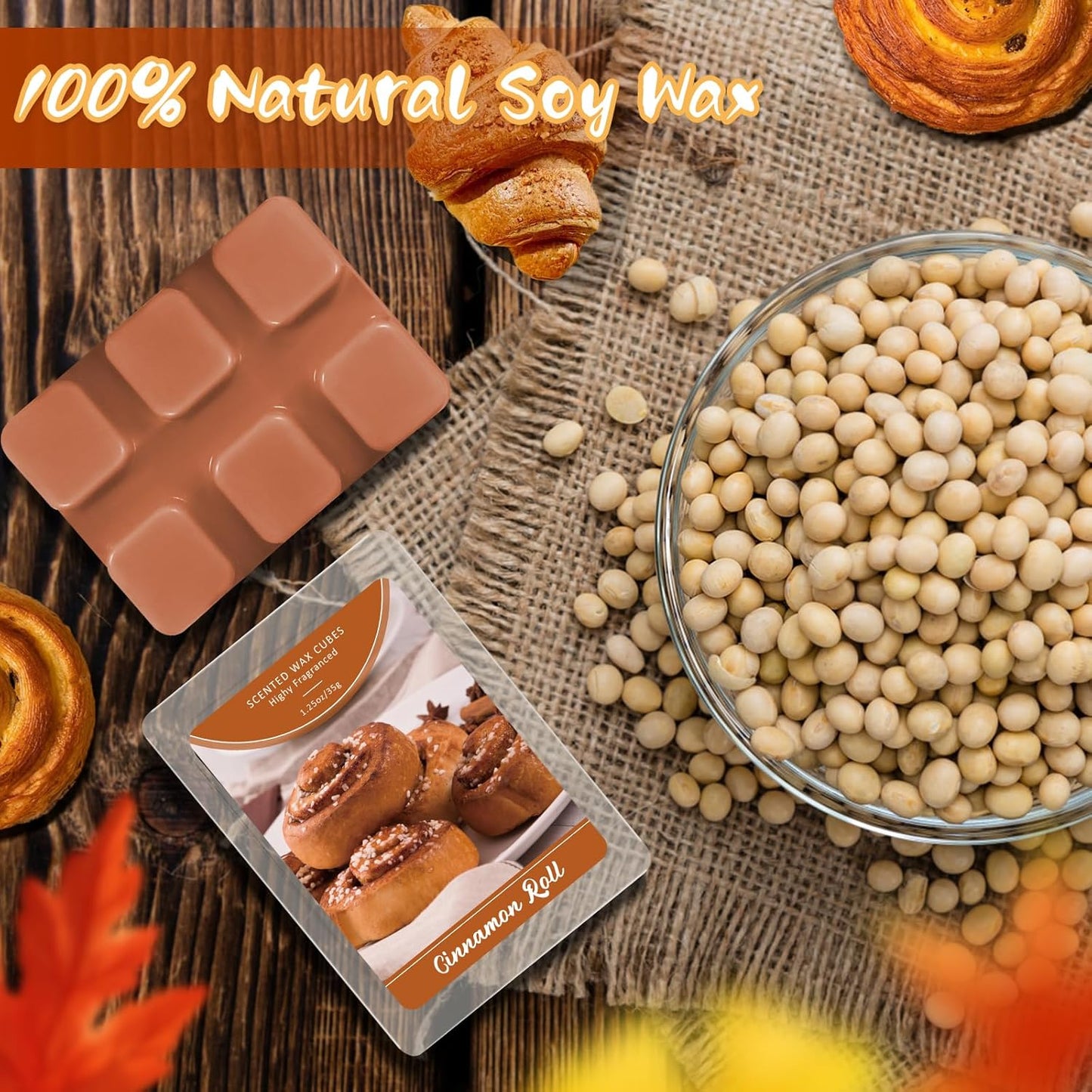 SCENTORINI Wax Melts, Fall Wax Melts, Pack of 4, Cinnamon Roll Scent, for Candle Making and Home Fragrance