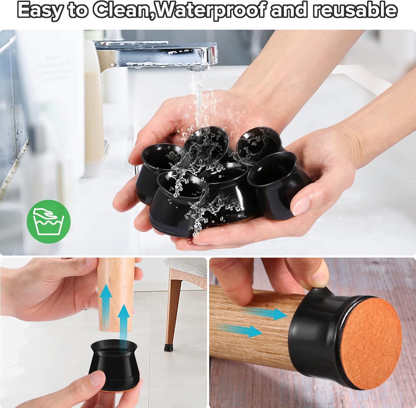 24PCS Upgraded Silicone Chair Leg Floor Protectors for Hardwood Floors, Furniture Sliders for Chair Legs, Felt Bottom Furniture Pads, Anti-Slip Round&Square Cap Covers to Scratch and Reduce Noise