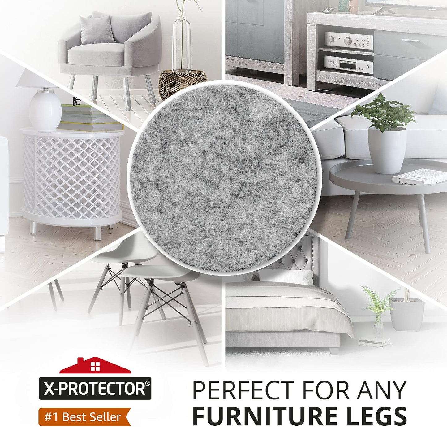 Felt Furniture Pads X-PROTECTOR - 48 Premium Felt Pads Floor Protector - Chair Felts Pads for Furniture Feet Wood Floors - Best Furniture Pads for Hardwood Floors - Protect Your Hard Floors! (Grey)