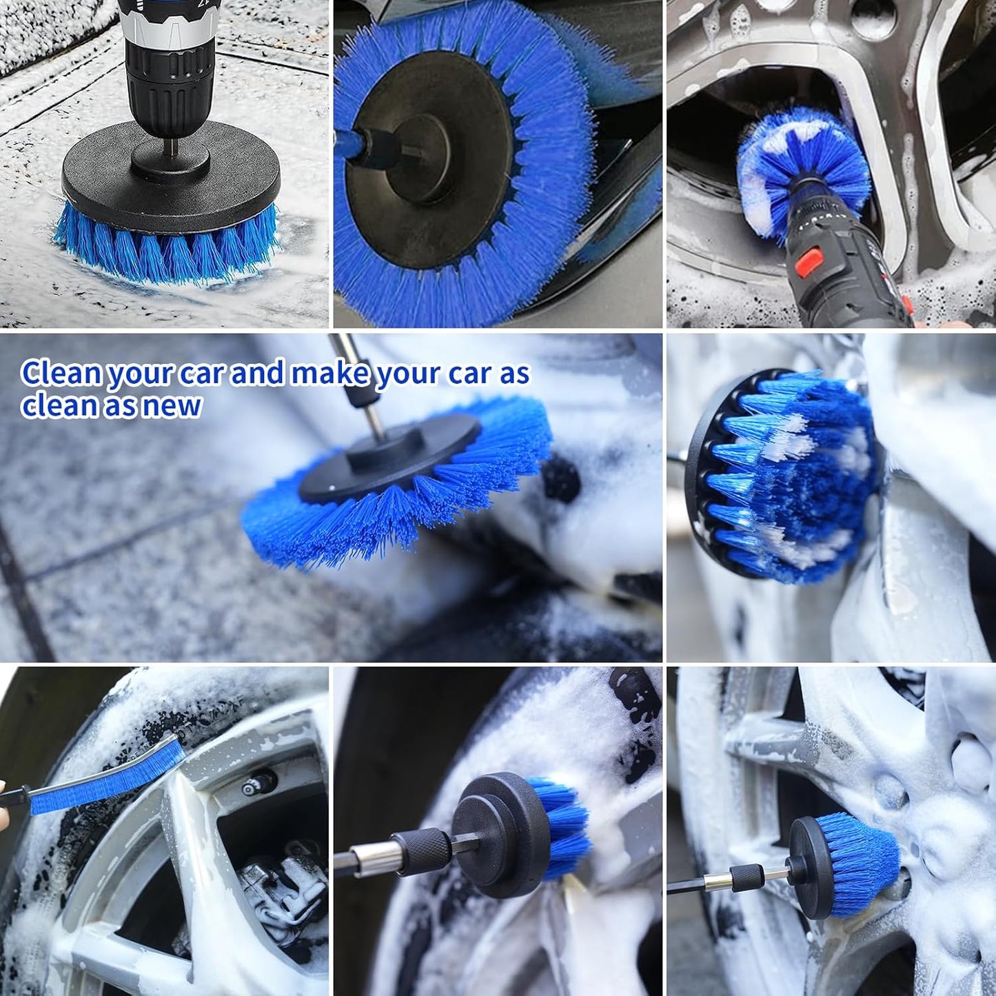 10 Pack Drill Brush Attachment Set, Drill Scrubber Brush Kit, Drill Cleaning Brush, Scrub Brush for Grout Floor Tub Shower Bathtub Tile Sink Toilet Bathroom Kitchen Car Blue