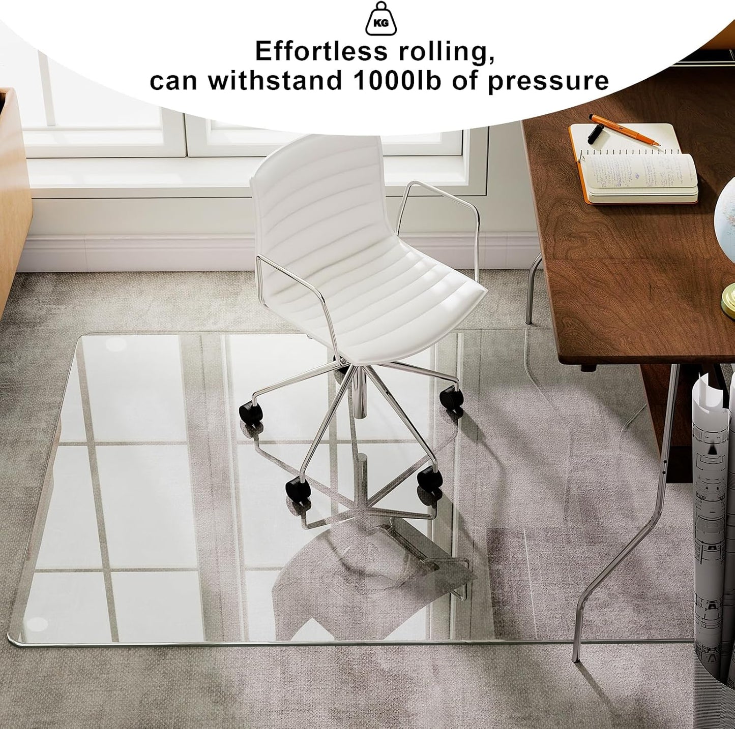 GLSLAND 47"x32" Tempered Glass Chair Mat Heavy-Duty Floor Protector for Carpet & Hard Floors Scratch-Resistant Office Computer Desk Mats Clear