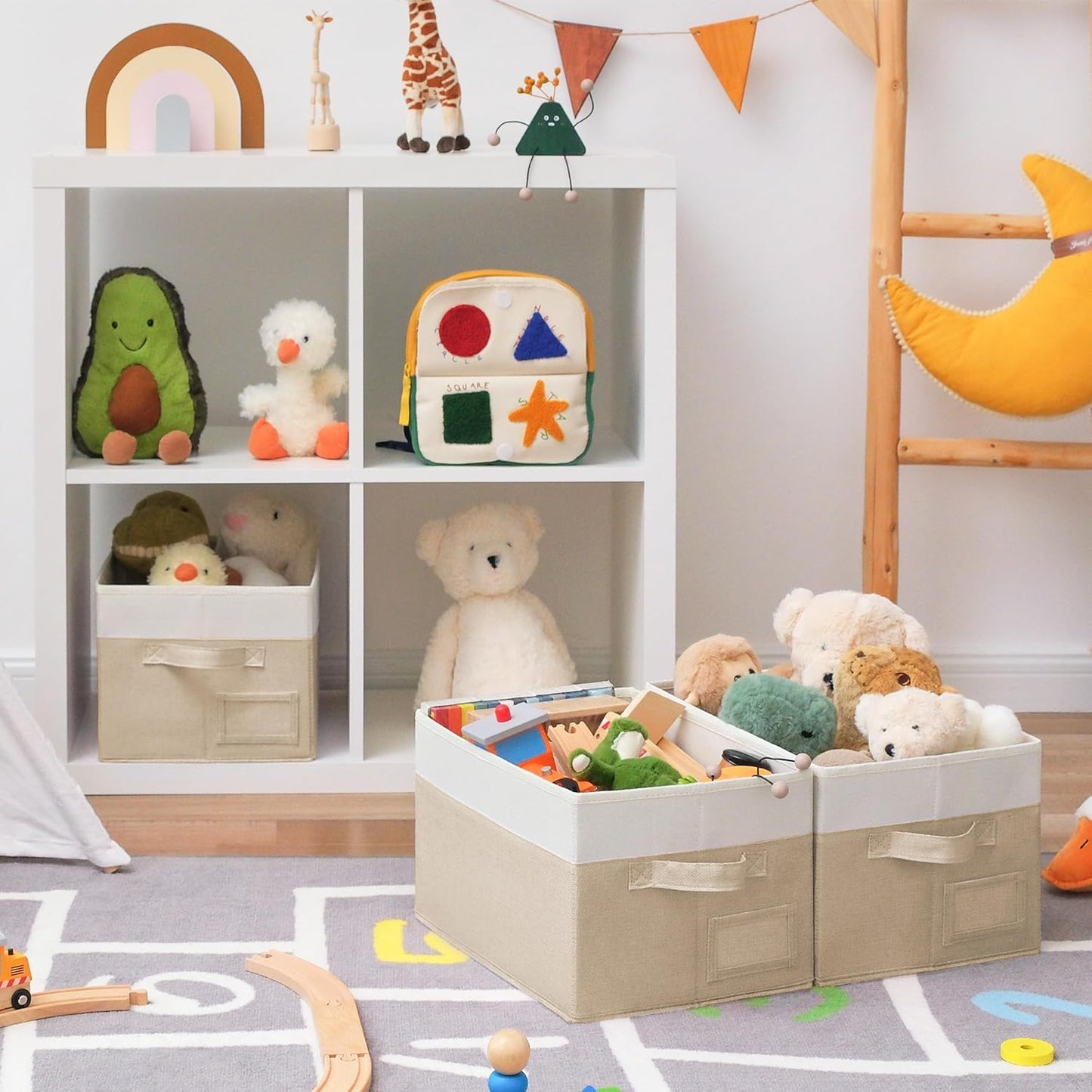 GRANNY SAYS Storage Baskets for Organizing, Fabric Storage Bins for Shelves, Closet Storage Boxs, Clothing Storage and Organization, Decorative Storage Bins, Khaki&Ivory, Large, 3-Pack