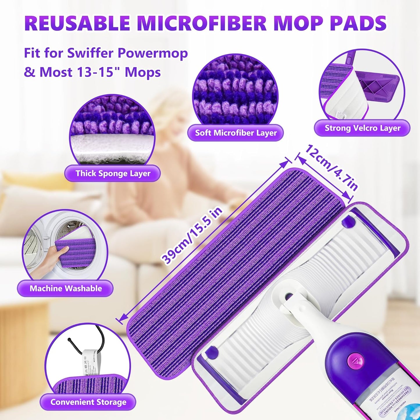 Microfiber Mops for Floor Cleaning - BPAWA Flat Floor Mop with 4 Reusable Washable Pads fit for Swiffer Powermop Kitchen Wet Dry Dust Mop for Hardwood Laminate Wood Tile Ceramic Vinyl Wall Floors