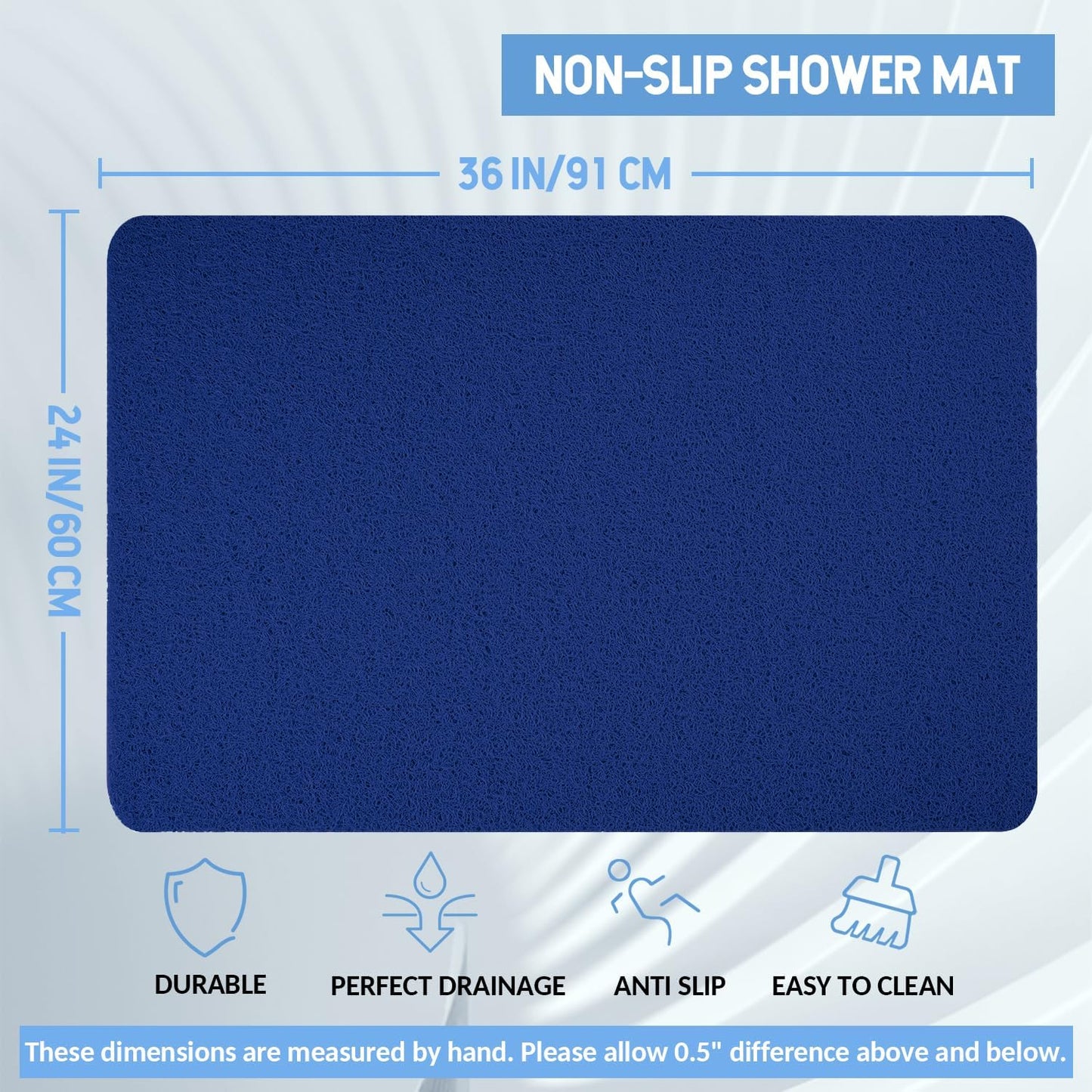 Non-Slip Bathtub Mat, Anti Slip Shower Mat, Fast Drying Bathtub Mats, Foot Scrubber Mat, Anti Slip Mat for Tub, Floor, Bathroom, Kitchen, Home, Hotel (Navy Blue 36"×24")